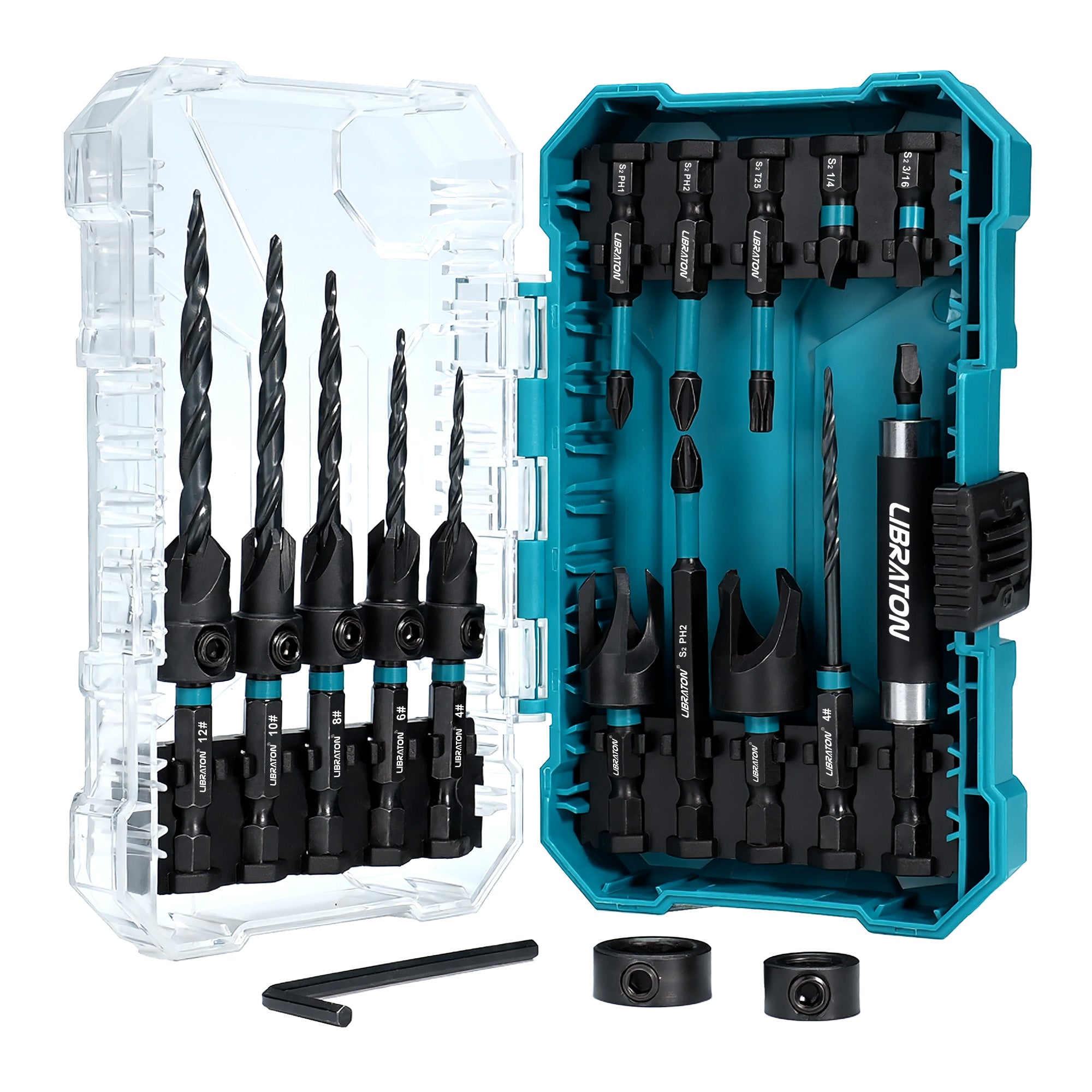 Libraton 19PCS Tapered Countersink Drill Bit Set for Woodworking