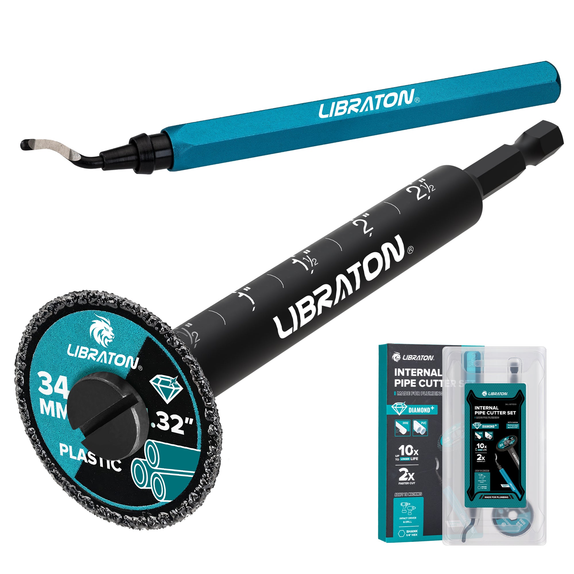 Libraton Inside Pipe Cutter for PVC, Internal Plumbing Tool Kit with Deburring Tool