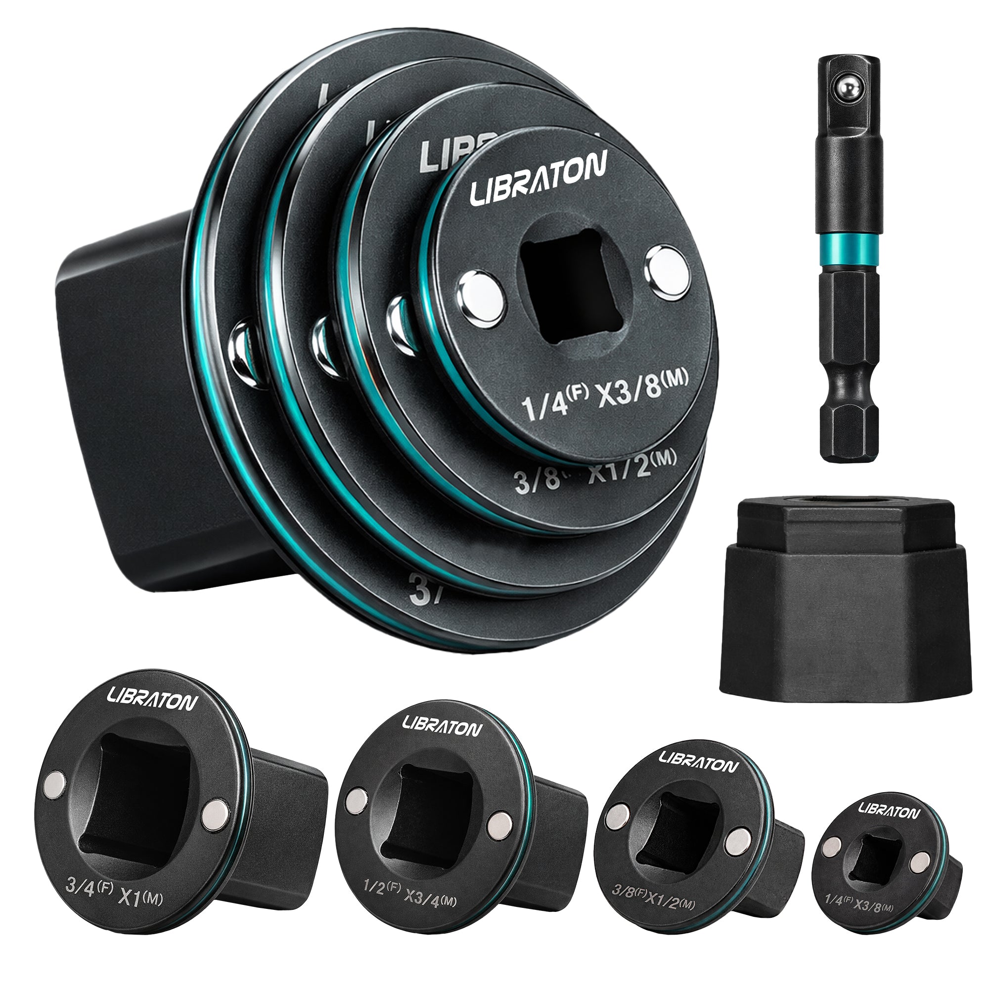 Libraton 5PCS Low Profile Impact Socket Adapter Set, Magnetic Drive Converter