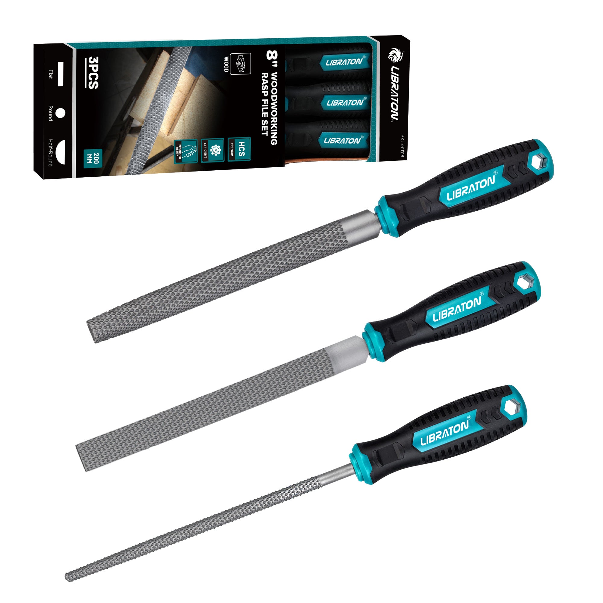 Libraton 3PCS Woodworking Rasp Kit: Flat, Round, Half-Round