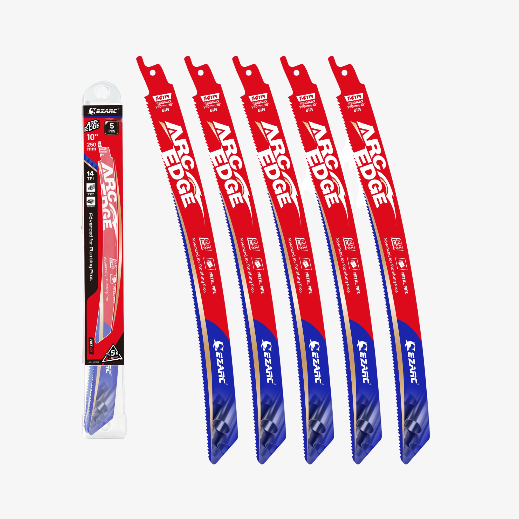 Arc Edge Bi-Metal Reciprocating Saw Blade, 6"/8"/10", 14TPI, 5pack