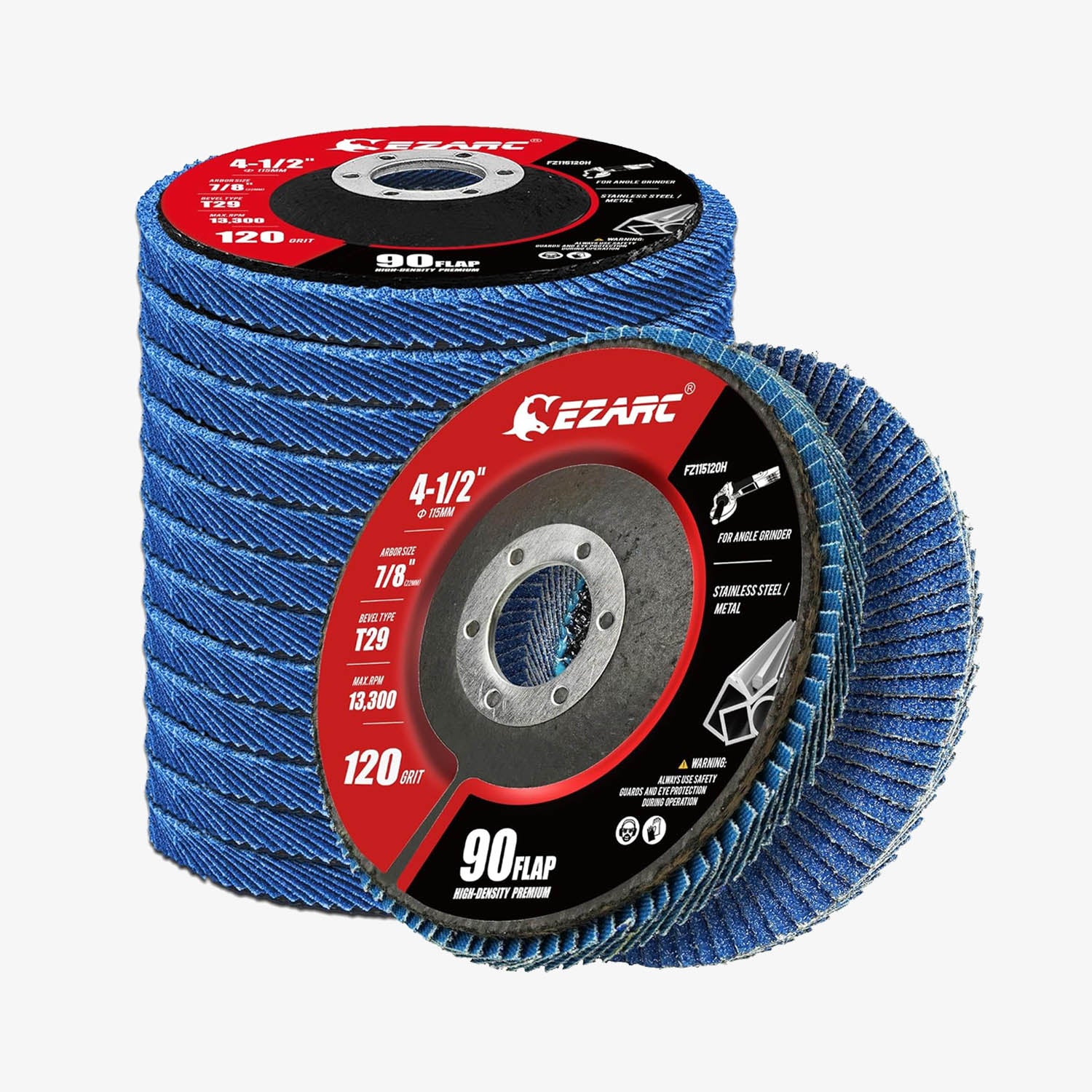 4-1/2 In. T29 High Density 90 Flap Discs For Stainless Steel, Sheet Metal,40/60/80/120 Grits - EZARC Tools