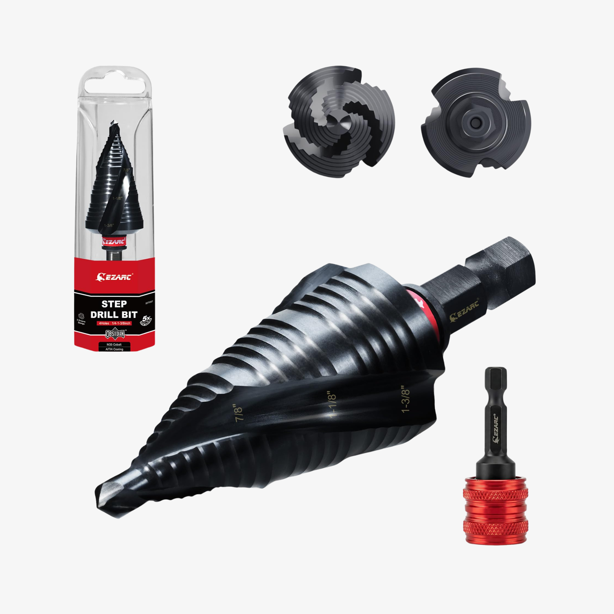 M35 Cobalt Wear-Resistant AlTiN Coated Step Drill Spiral Flute Unibit, for Stainless Steel, Aluminum, Plastic