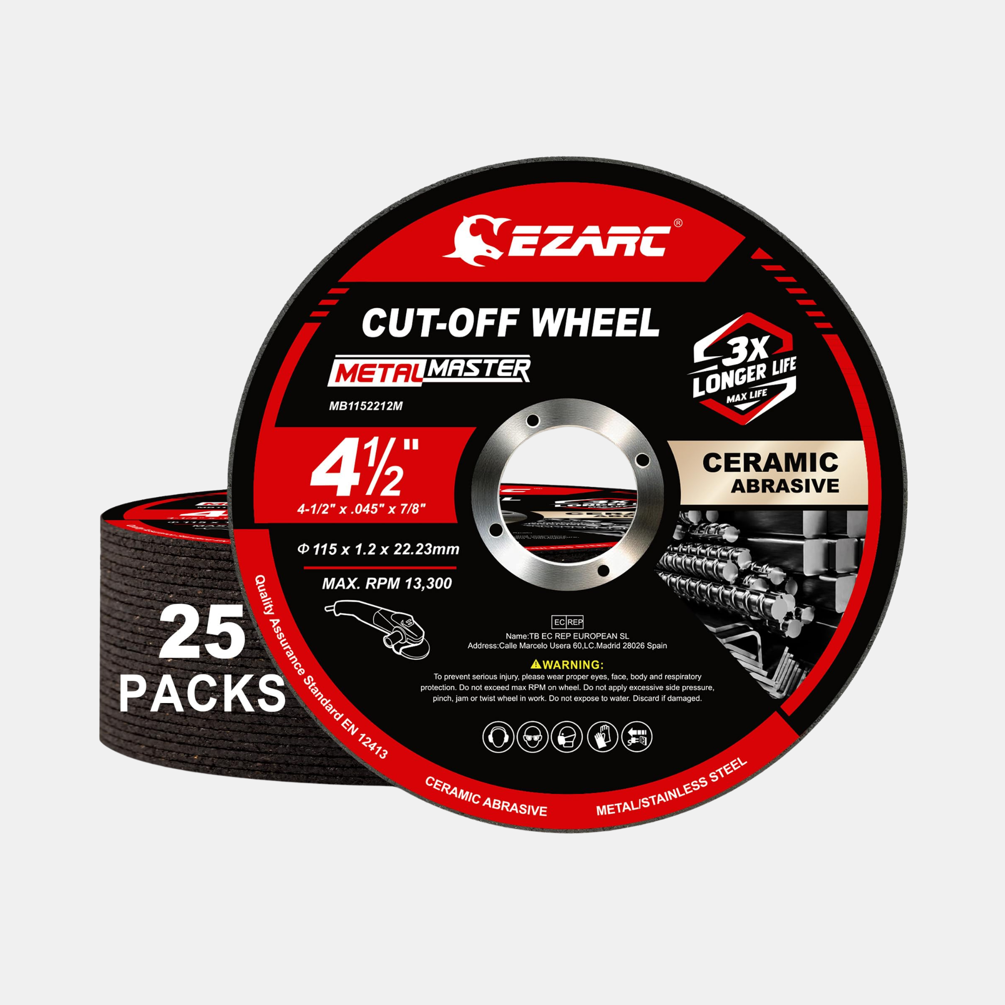 4.5" Ceramic Cut-Off Wheels 25-Pack for Stainless Steel, Titanium, Steel & Alloys