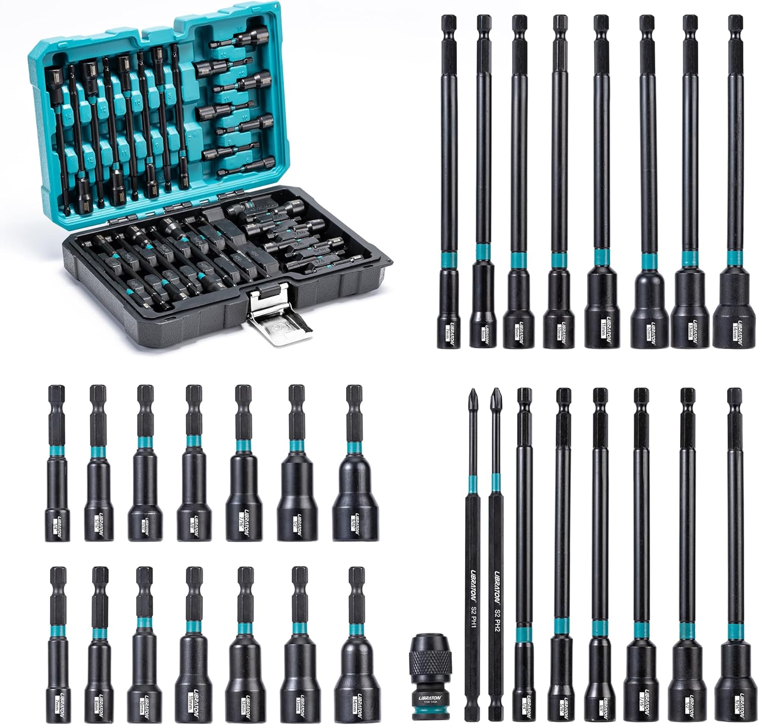 LIBRATON 31PCS Nut Driver Set – Magnetic, Long, Metric & SAE