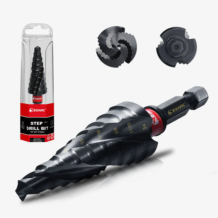 EZARC Step Drill Bit Set for Metal, Stainless Steel, Aluminum, Plastic - EZARC Tools