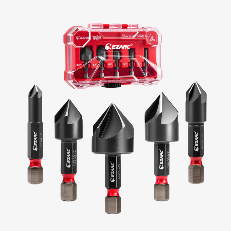 Countersink Drill Bit Set for Hard Metal, TiAlN Coated 82° 5-Flute Counter Sink Bits with 1/4" Hex Shank, 1/4" to 3/4", 5-Piece