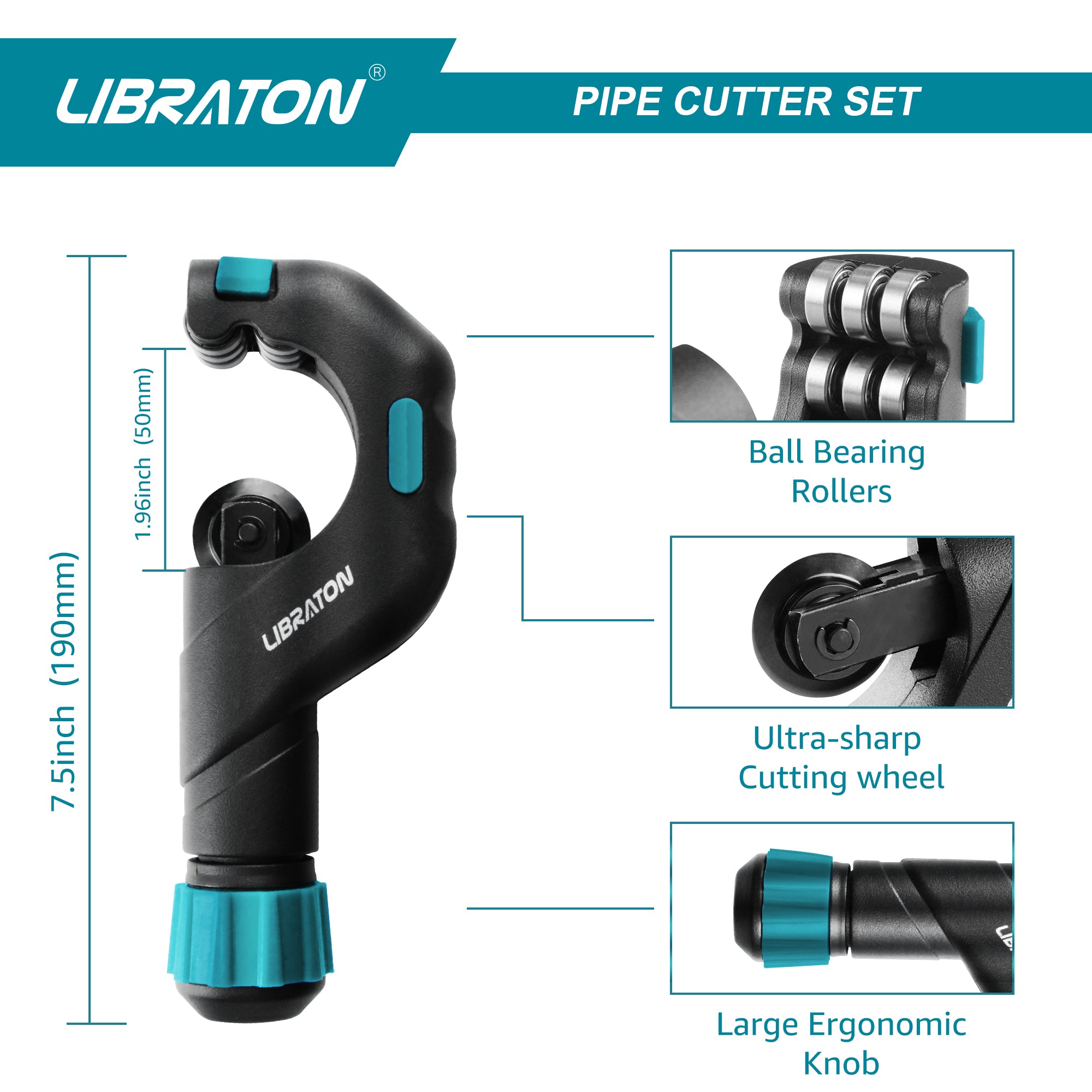 Libraton Pipe Cutter – 3/16"–2", Copper & Thin Steel, with Deburrer