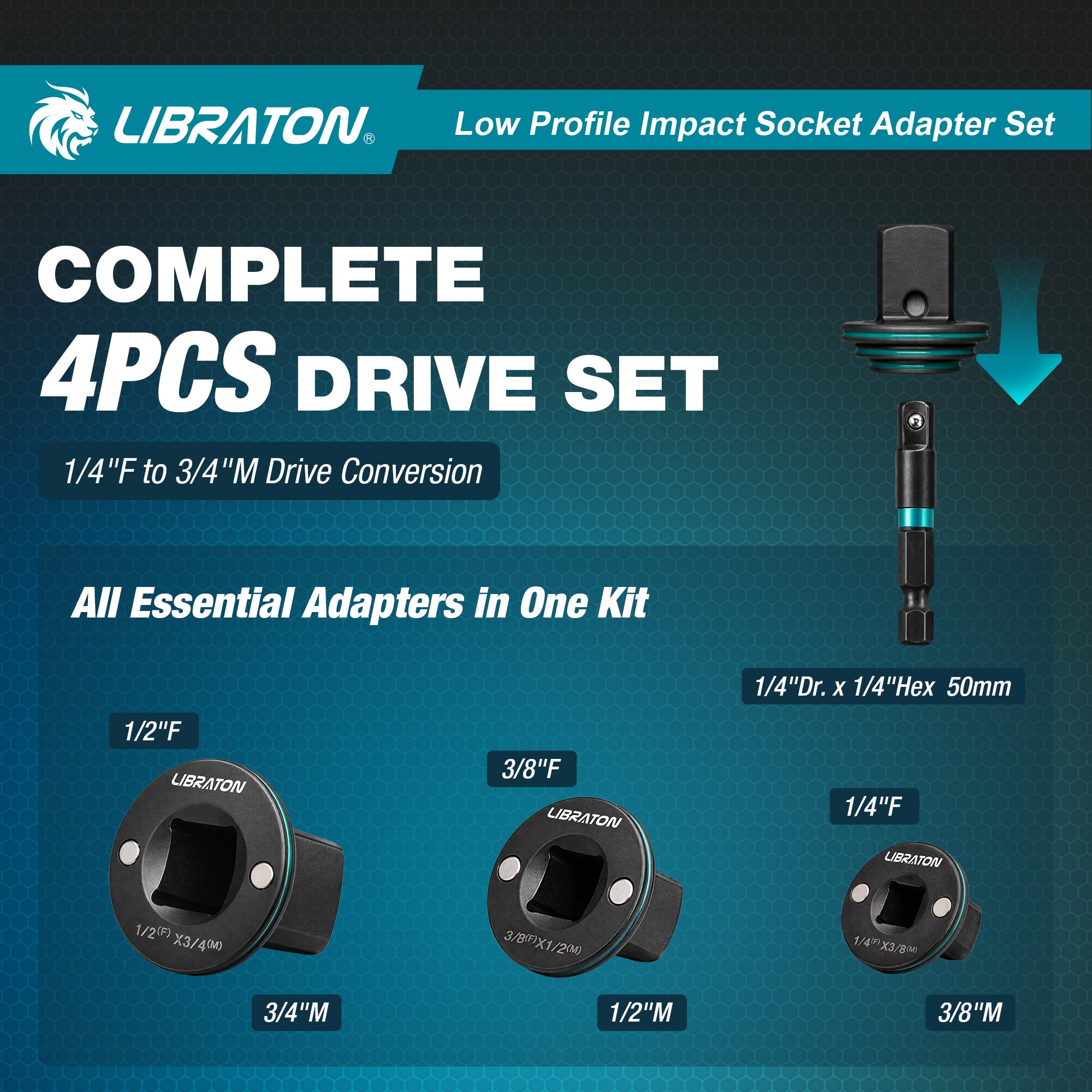 Libraton 4PCS Low Profile Impact Socket Adapter Set, Magnetic Drive Converter