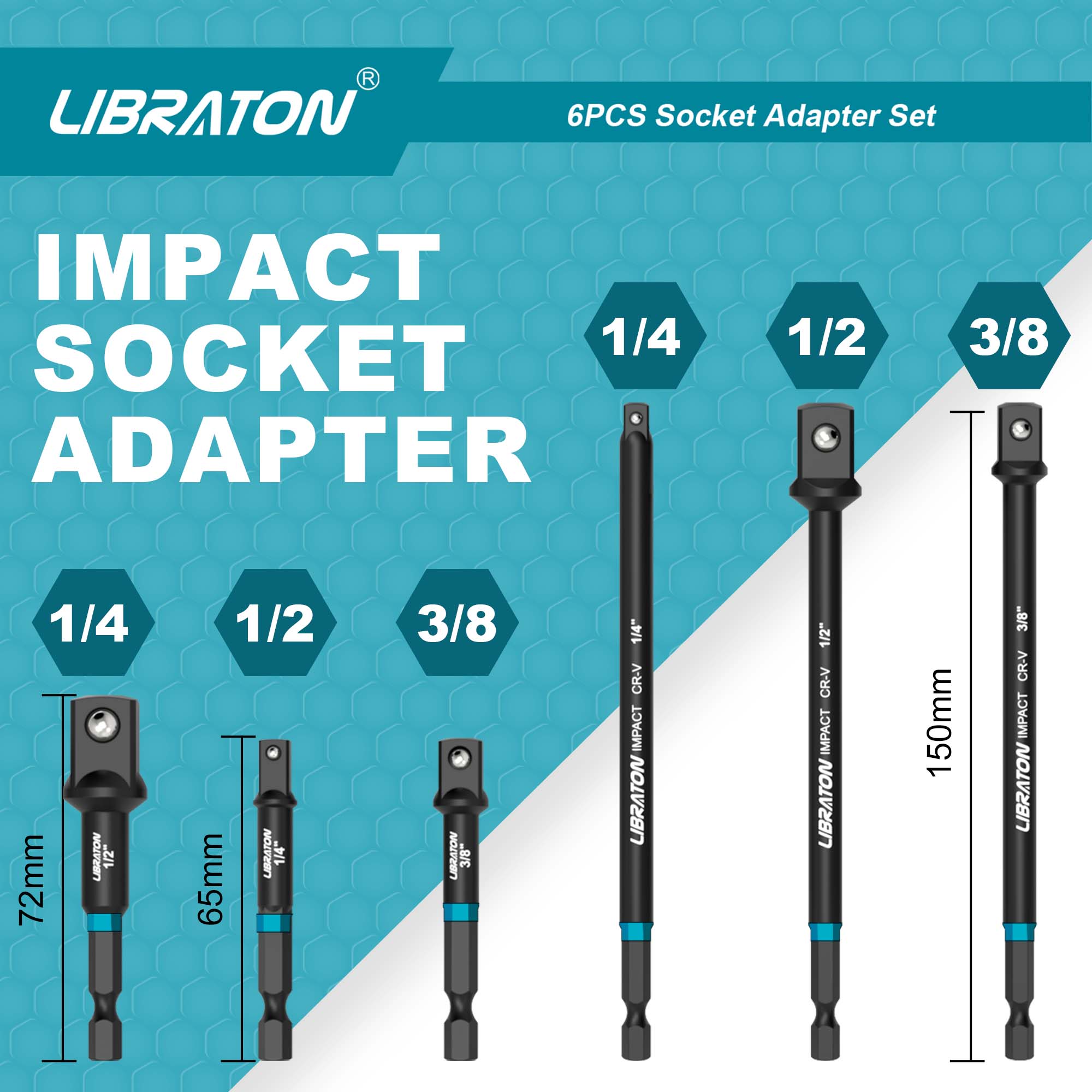 Libraton Impact Grade Socket Adapter Set, 3" 6" 12", Drill Socket Adapter Extension