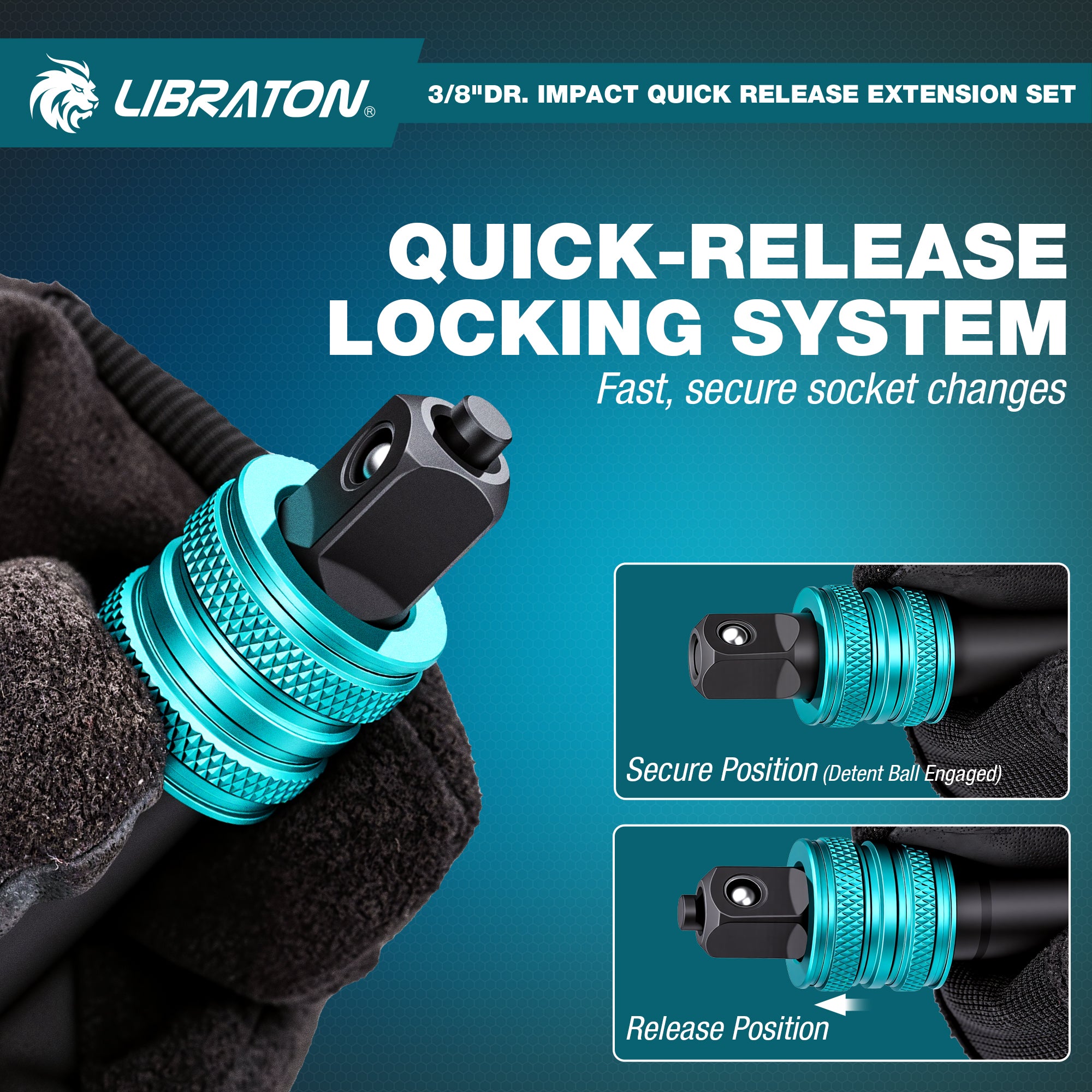 LIBRATON 3/8" Drive Locking Impact Extension Bar Set | 3-Piece Quick Release Socket Extensions