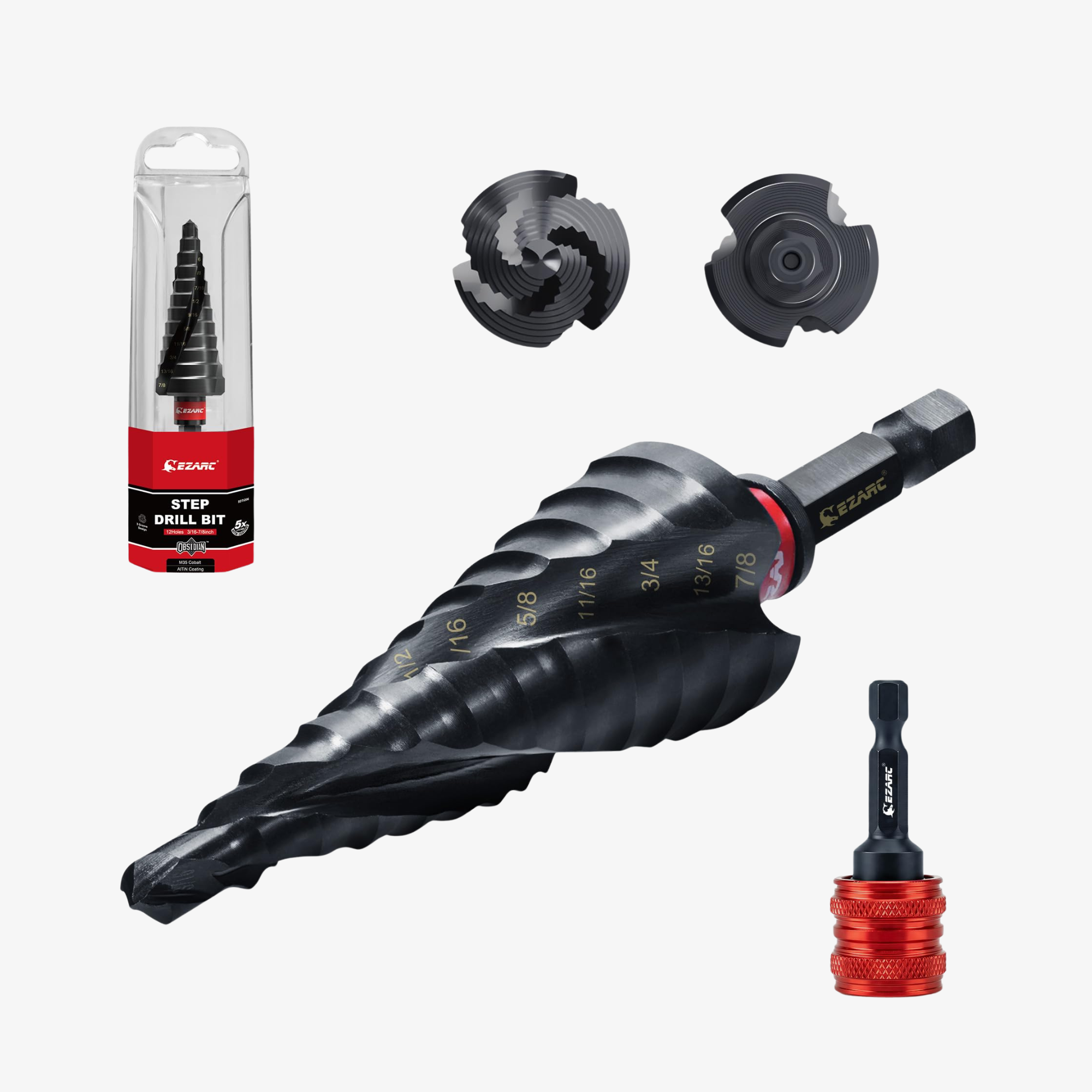 M35 Cobalt Wear-Resistant AlTiN Coated Step Drill Spiral Flute Unibit, for Stainless Steel, Aluminum, Plastic