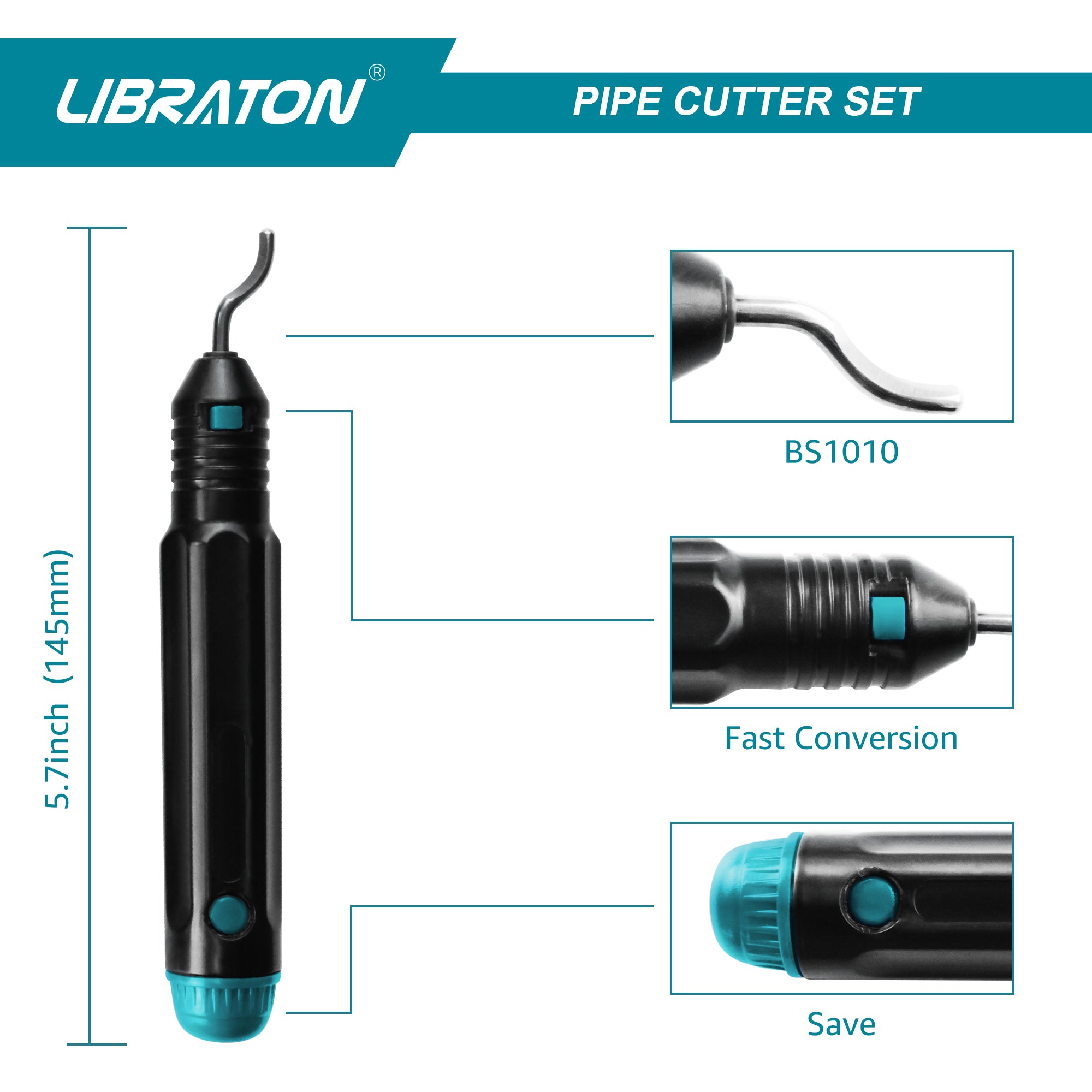 Libraton Pipe Cutter – 3/16"–2", Copper & Thin Steel, with Deburrer