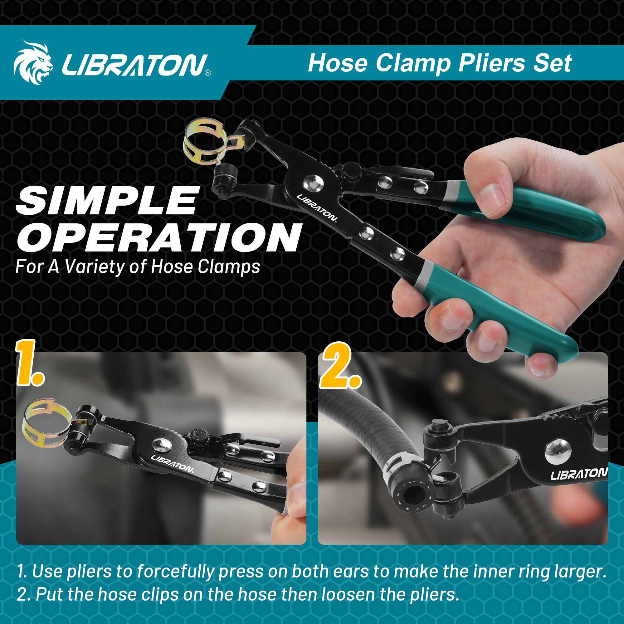LIBRATON 2PCS Hose Clamp Pliers Set, Hose Clamp Tool, Hose Removal Pliers