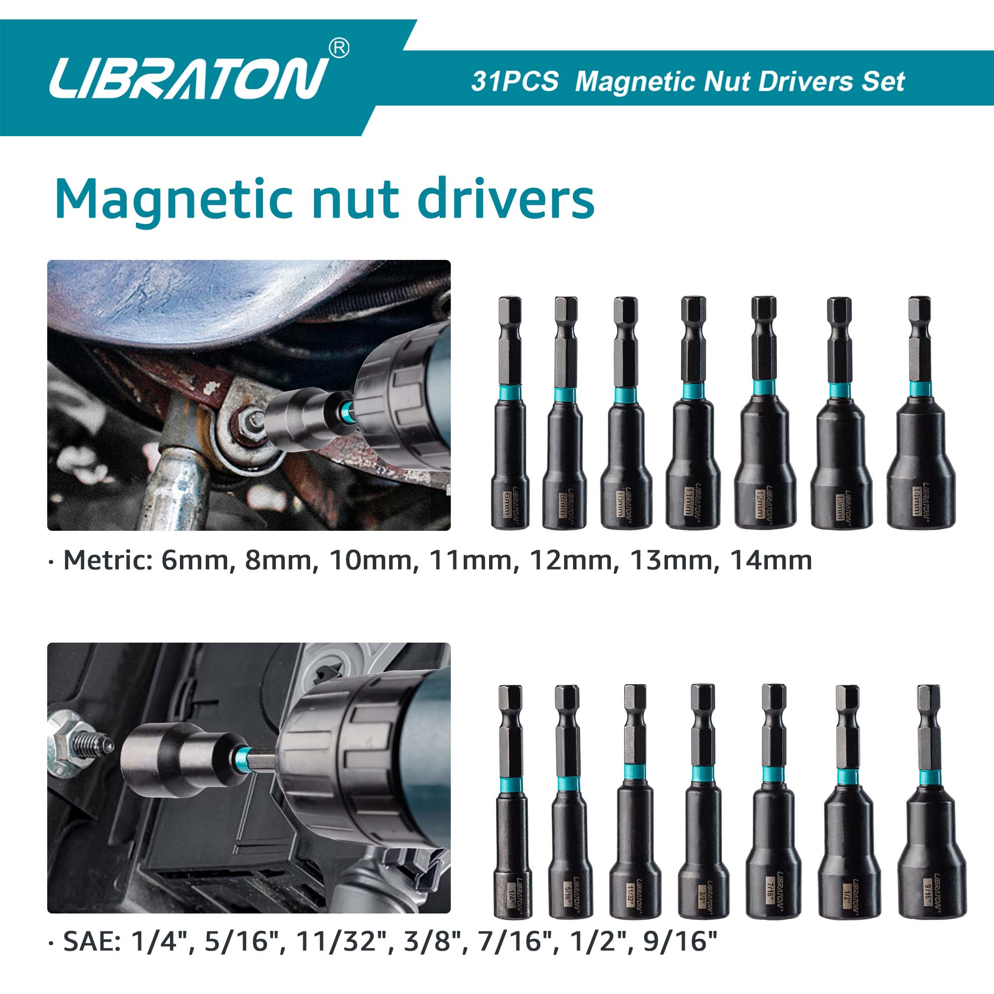 Libraton 31PCS Magnetic Nut Driver & Impact Bit Set, Metric & SAE