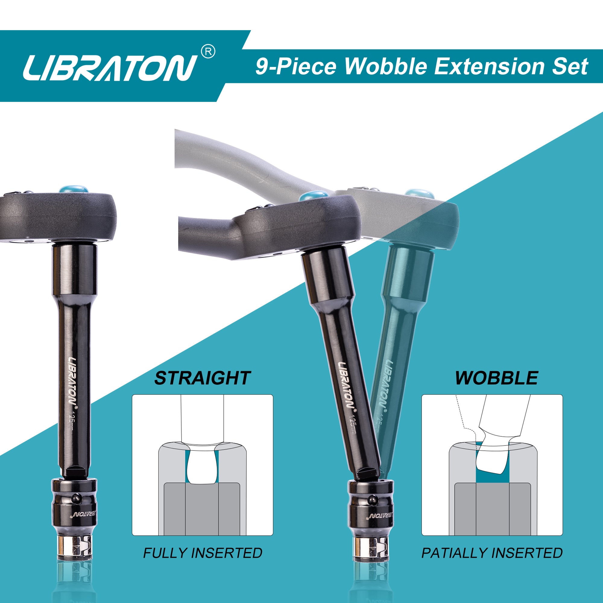 Libraton 9PCS Wobble Extension Set, 1/4" 3/8" 1/2" Drive Socket Extensions