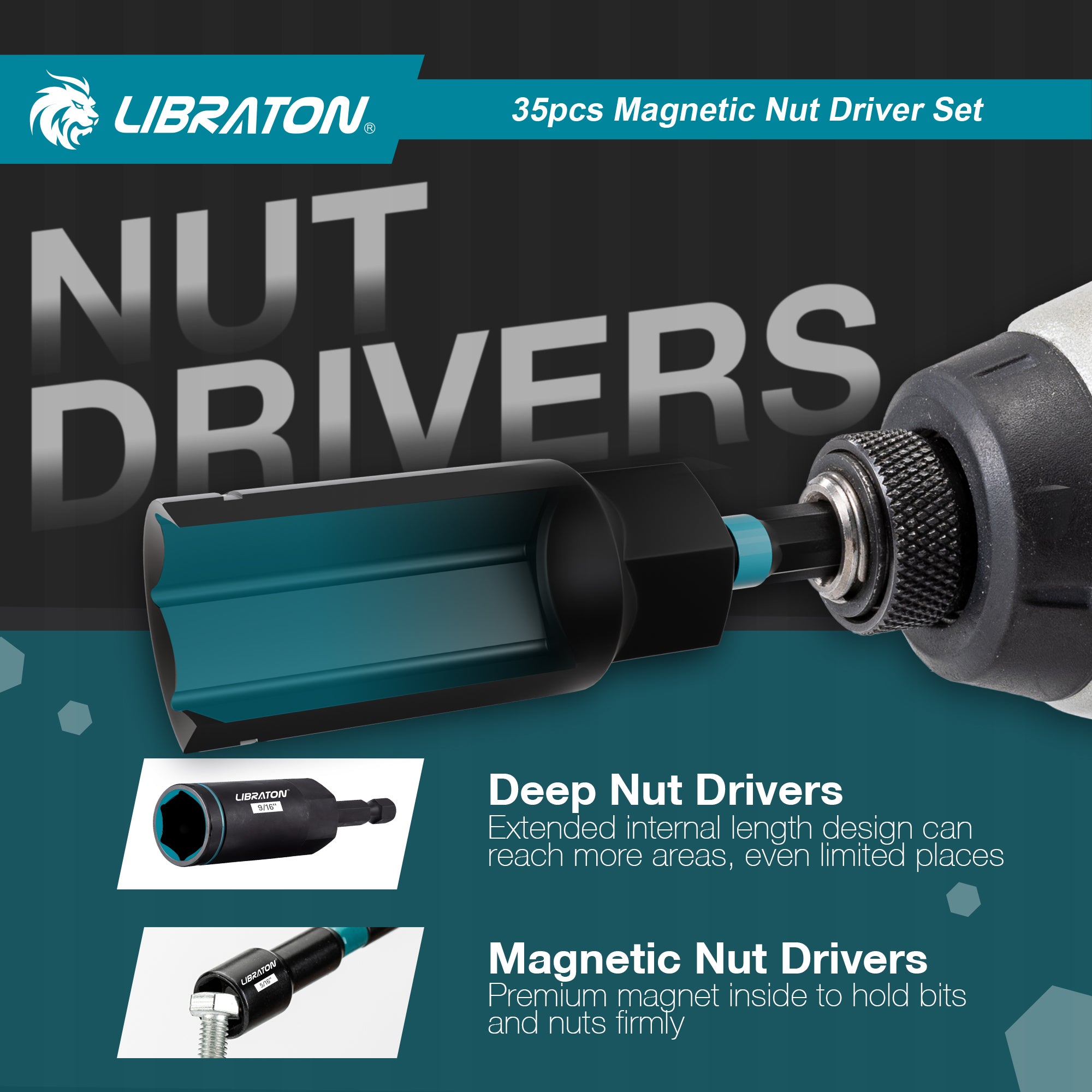 LIBRATON 35-Piece Magnetic Nut Driver Bit Set