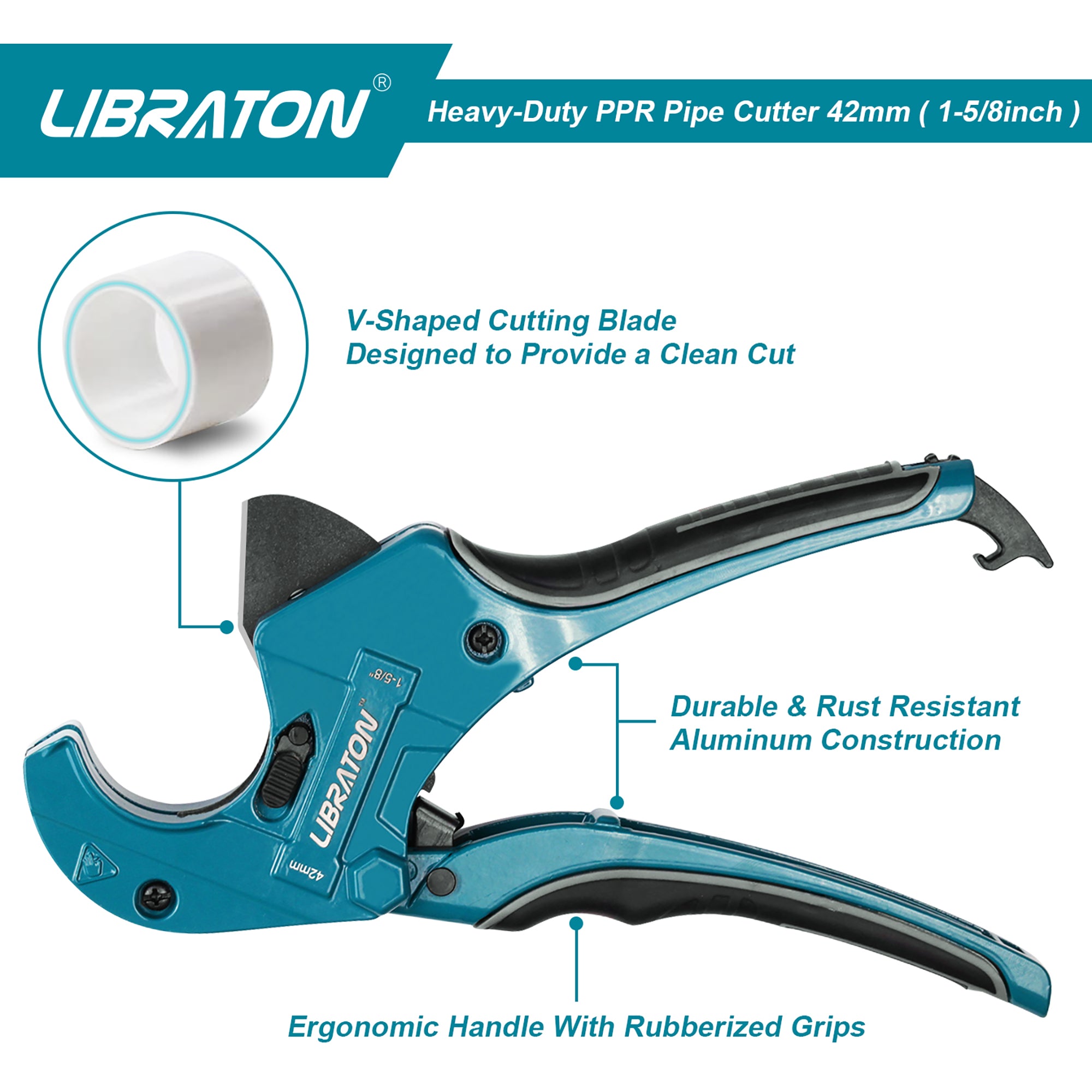 Libraton PVC Cutter – 1-5/8", Ratchet Action, 3 Spare Blades