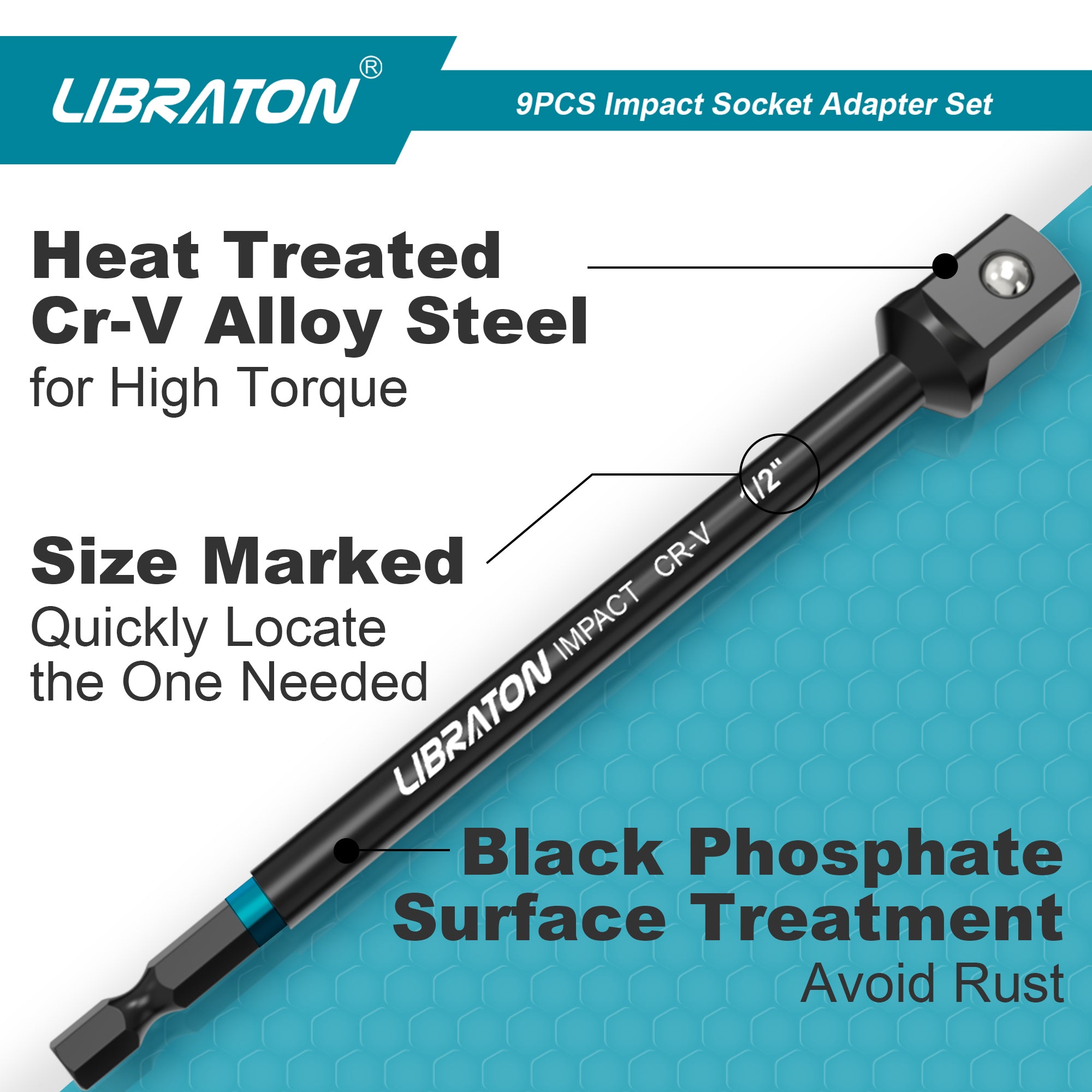 Libraton Impact Grade Socket Adapter Set, 3" 6" 12", Drill Socket Adapter Extension