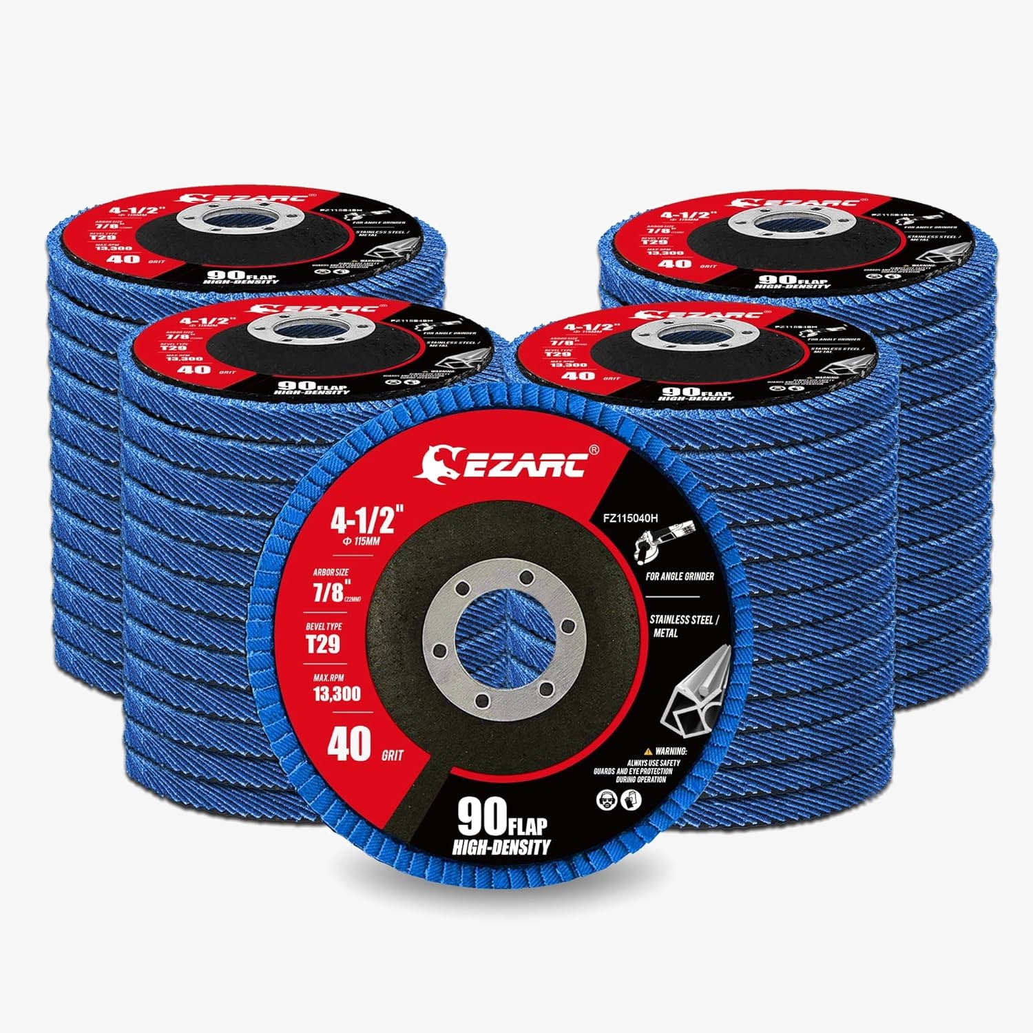 4-1/2 In. T29 High Density 90 Flap Discs For Stainless Steel, Sheet Metal,40/60/80/120 Grits - EZARC Tools