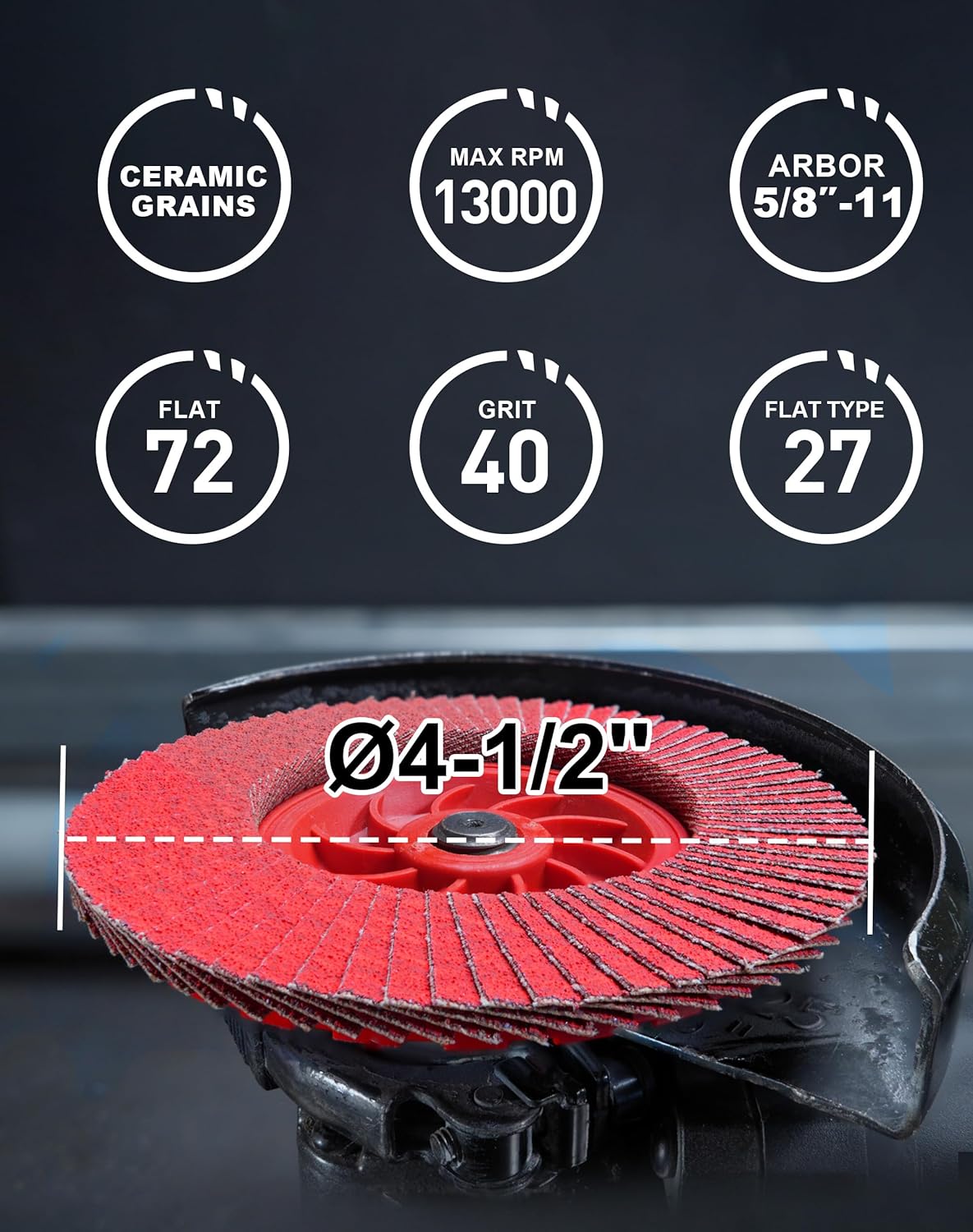 4-1/2 In. Ceramic Grain Flap Sanding Disc For Stainless Steel, Sheet Metal - EZARC Tools