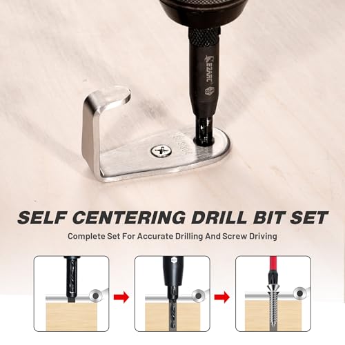 14PCS Self Centering Drill Bit Set, Center Drill Bit Set with Replacement Bits, Screwdriver Bits & Bit Holder - 1/4" Hex Shank for Cabinet Hinges & Woodworking with Storage Box