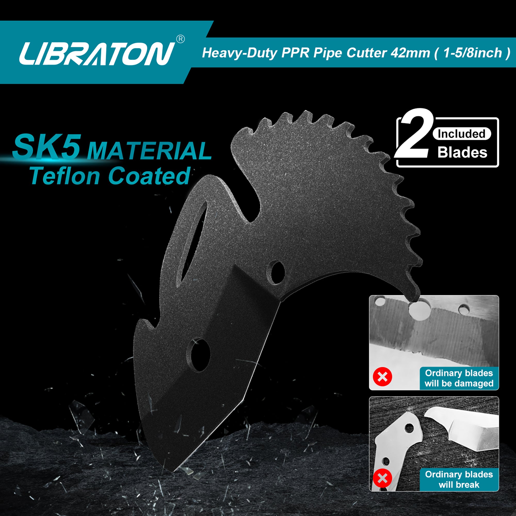 Libraton PVC Cutter – 1-5/8", Ratchet Action, 3 Spare Blades