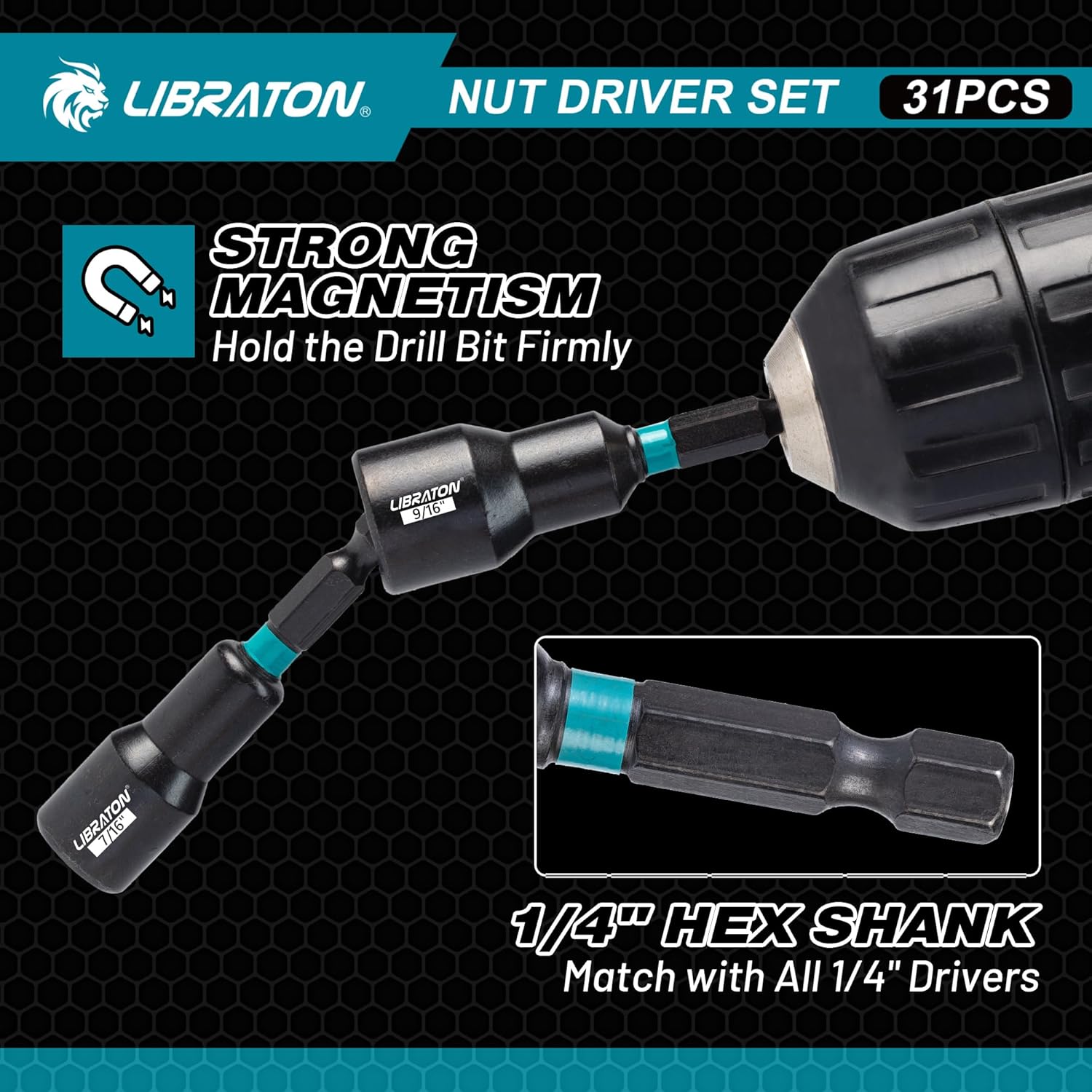 LIBRATON 31PCS Nut Driver Set – Magnetic, Long, Metric & SAE