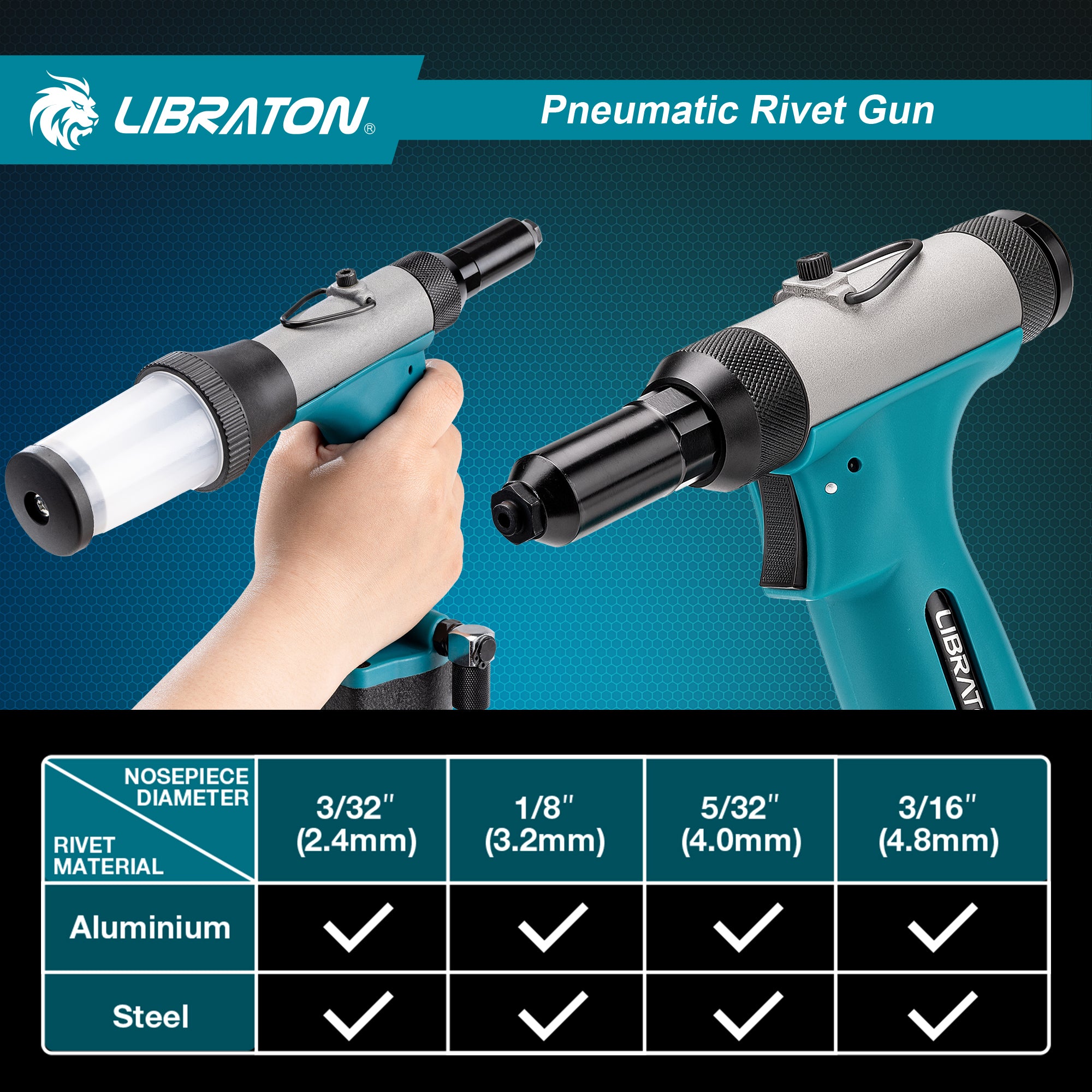 LIBRATON Pneumatic Rivet Gun Kit, Heavy Duty Air Riveter Tool