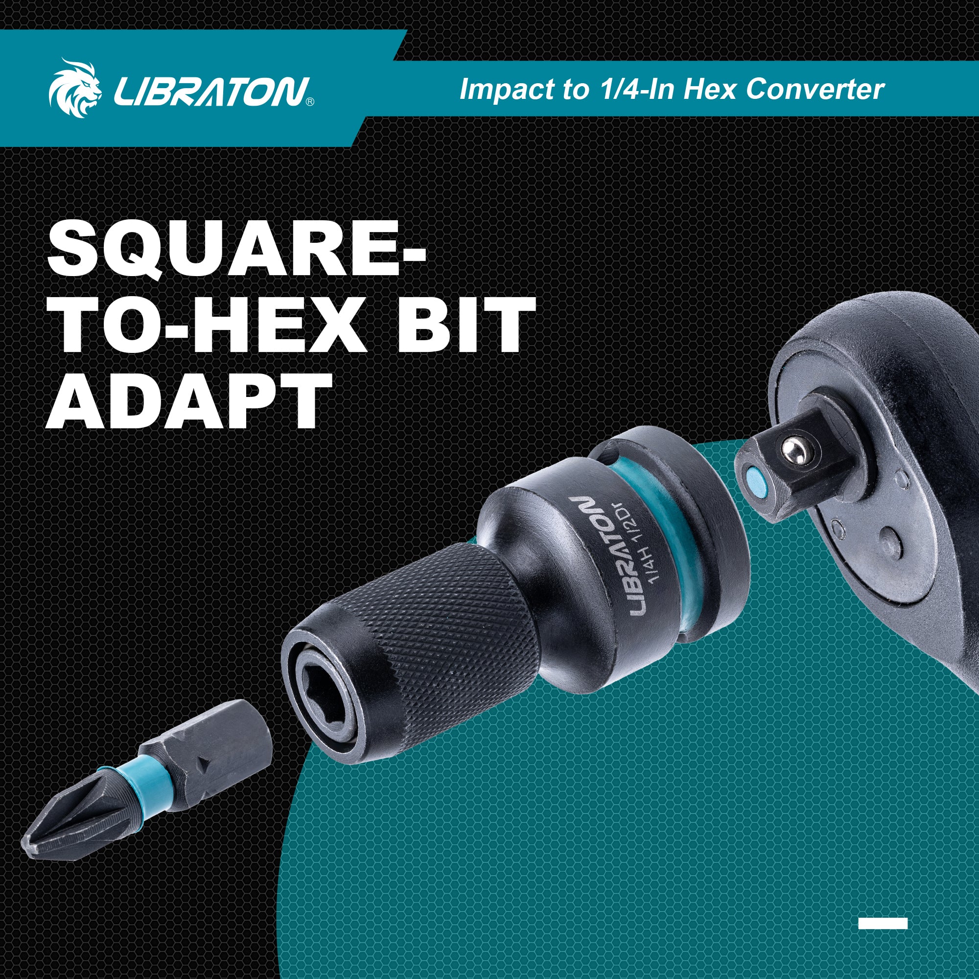 LIBRATON Impact Socket to 1/4" Hex Adapter Set – 1/2", 3/8", 1/4" Drive Converters