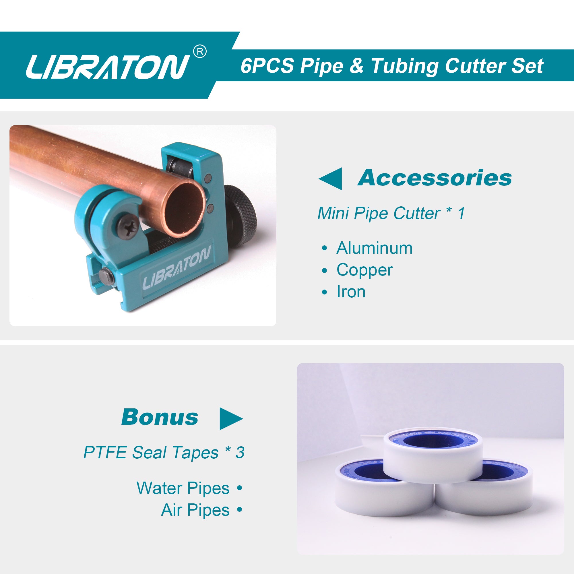 Libraton PVC/PEX Cutter Set – 1/8"–1-5/8", Spare Blade & PTFE Tape
