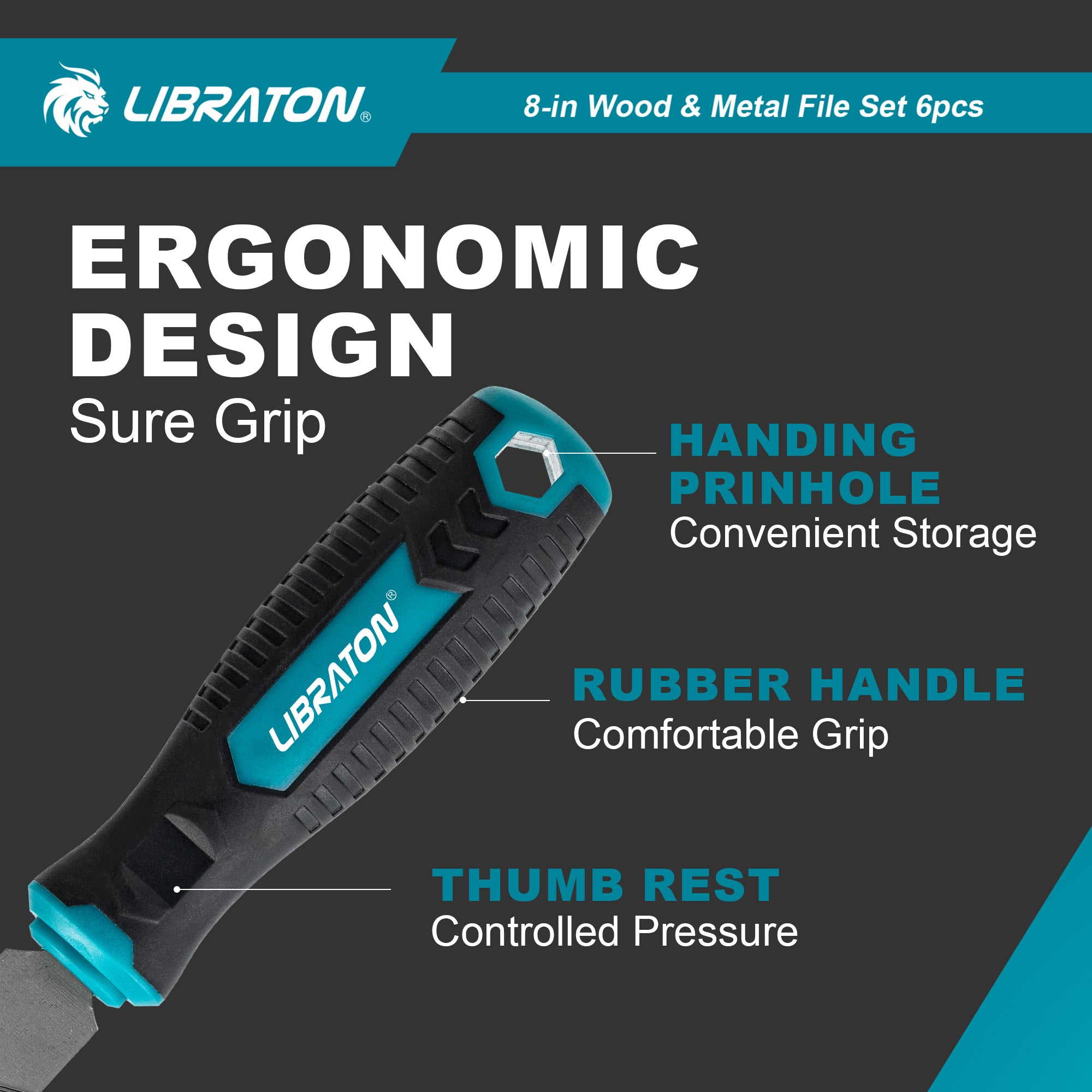 Libraton 8" High-Carbon Steel File Set, 6PCS (5 Metal Files & 1 Wood Rasp)