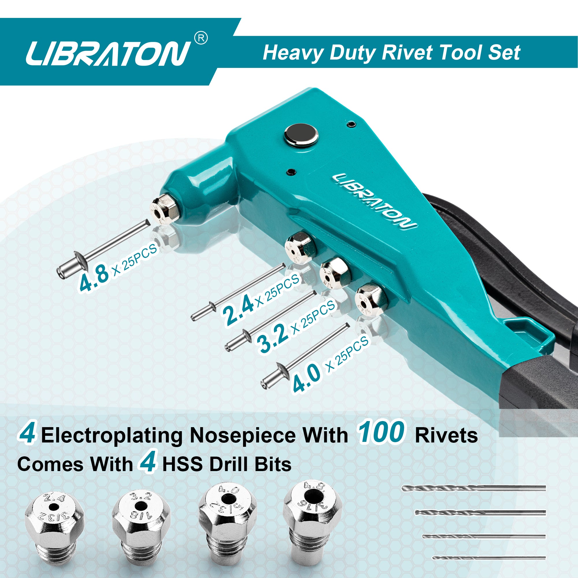 LIBRATON Heavy Duty Rivet Gun, Pop Rivet Gun Set, Professional Hand Riveter