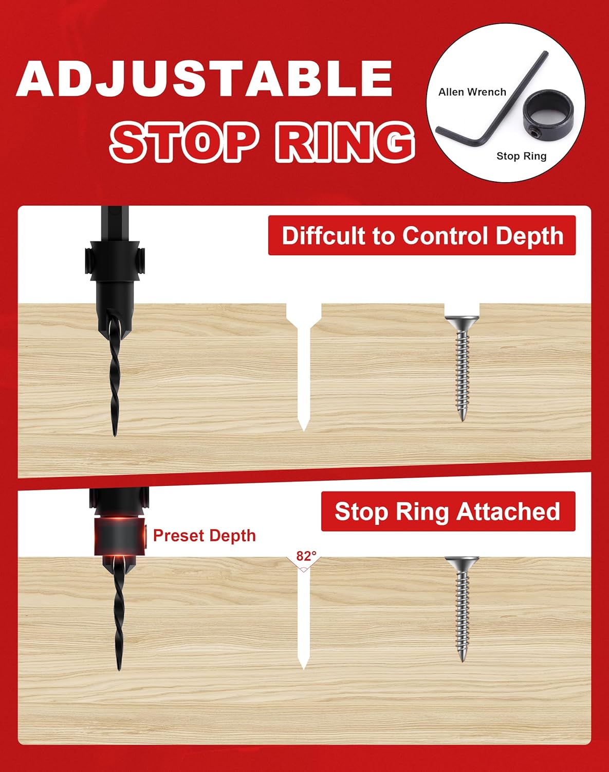 5PCS Wood Countersink Drill Bit Set With 1/4'' Hex Shank