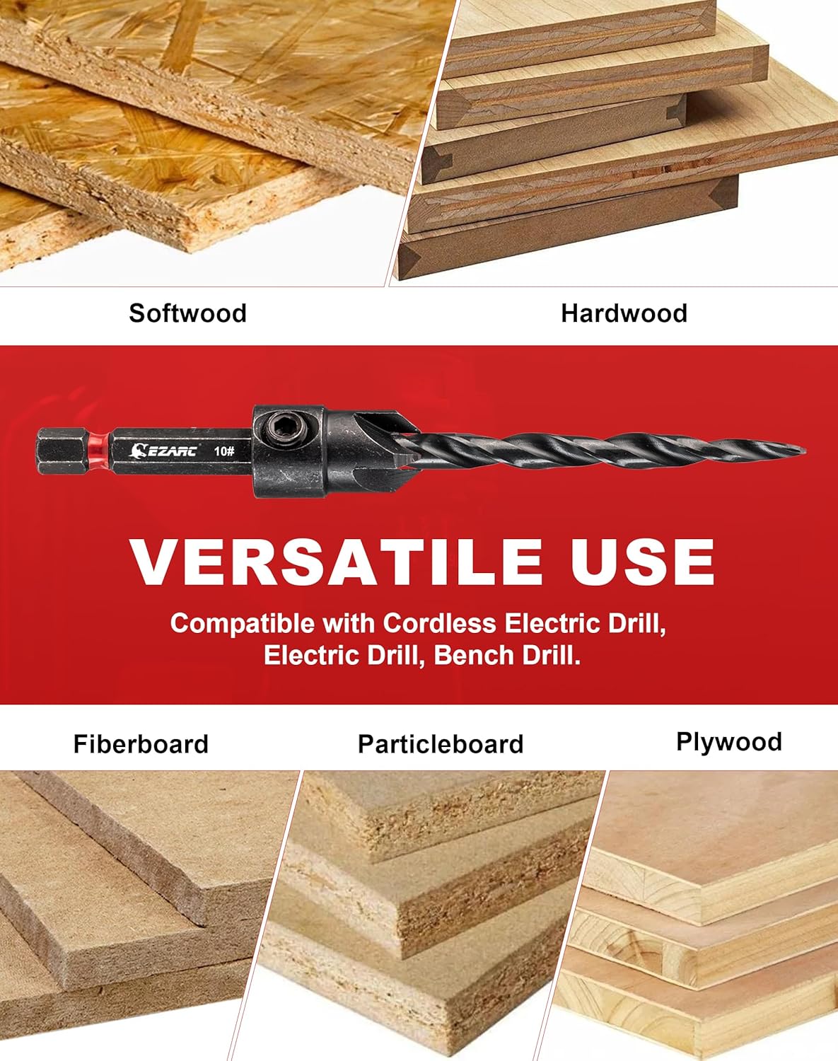5PCS Wood Countersink Drill Bit Set With 1/4'' Hex Shank