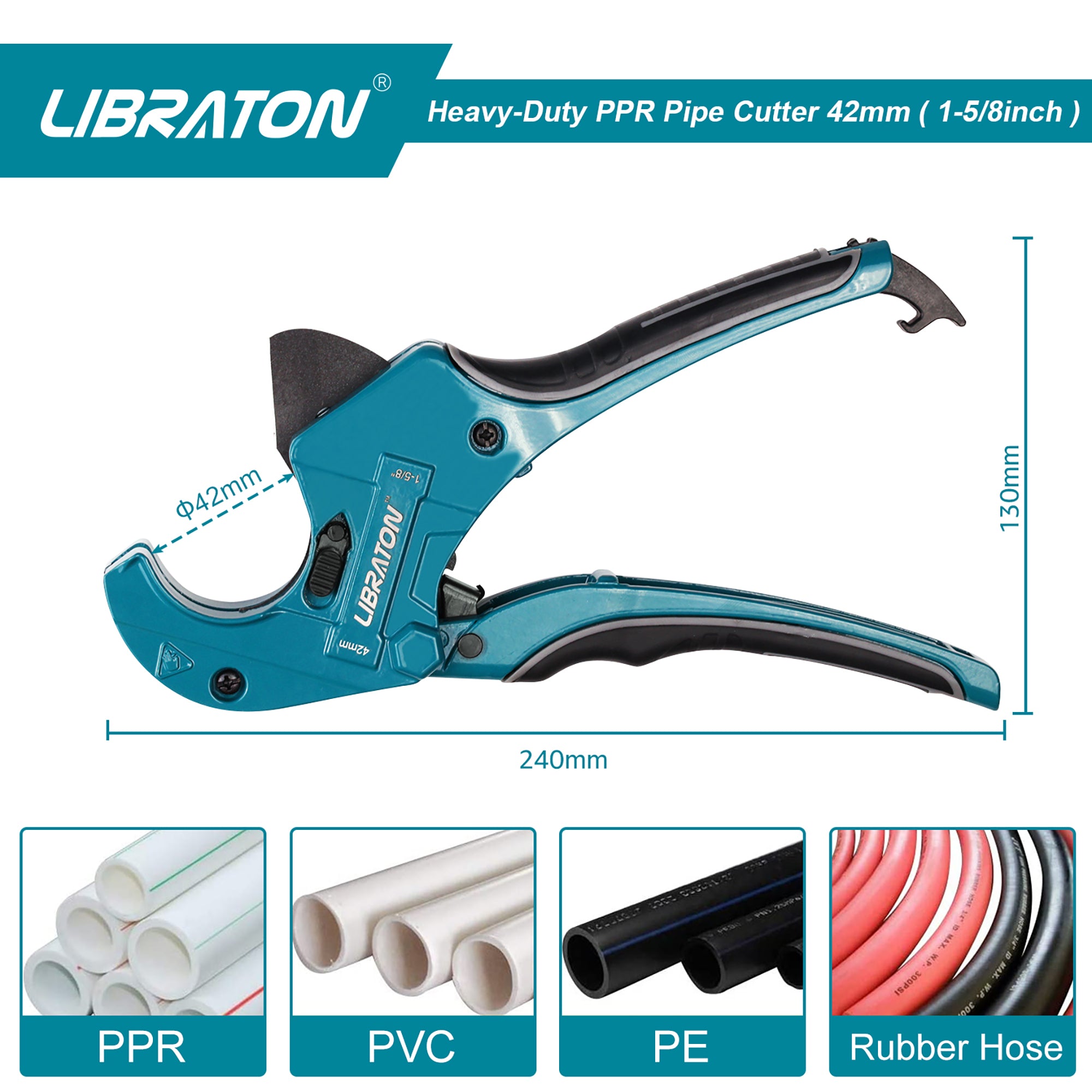 Libraton PVC Cutter – 1-5/8", Ratchet Action, 3 Spare Blades