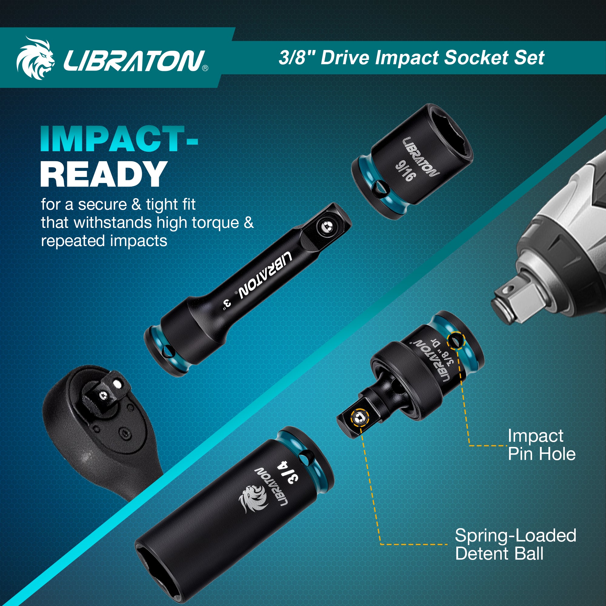 Libraton 90PCS 3/8" Drive Master Impact Socket & Ratchet Set - Product Description