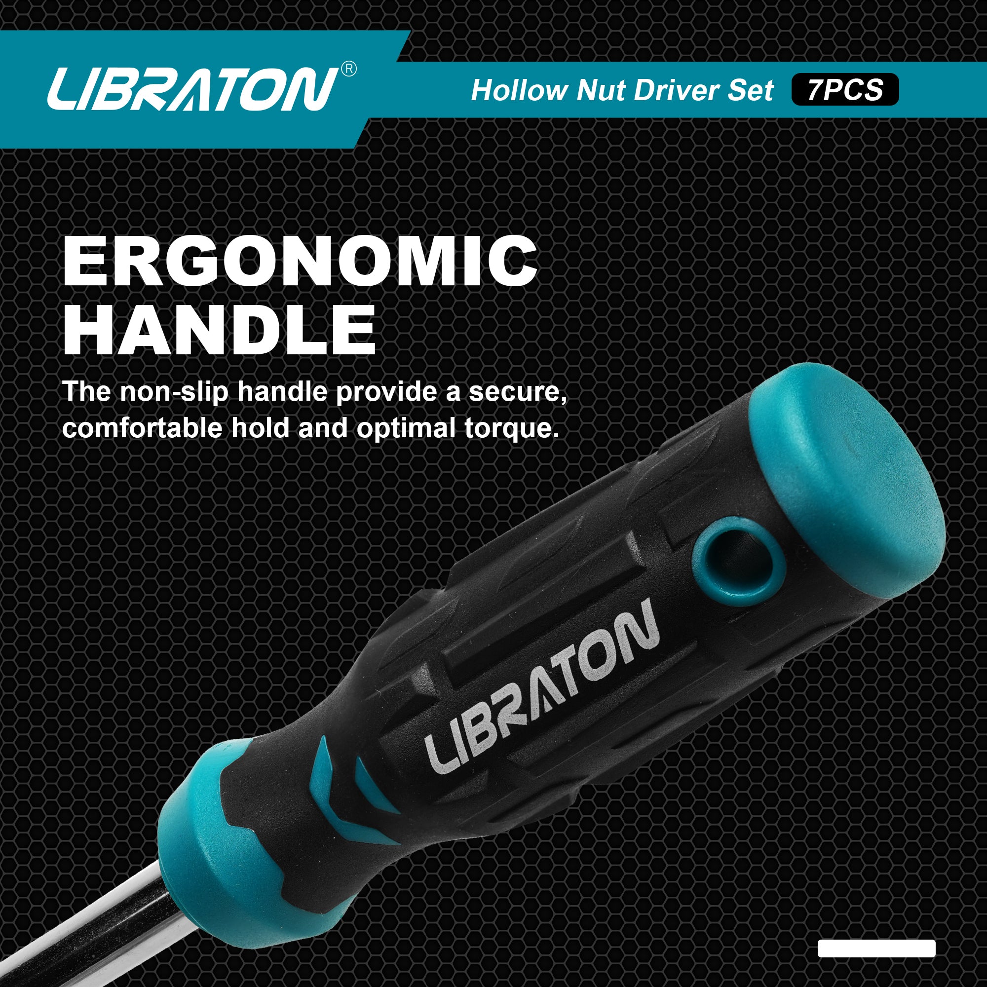 Libraton 7-Piece SAE Hollow Nut Driver Set – 3" Full-Hollow, Magnetic, 3/16"–1/2"