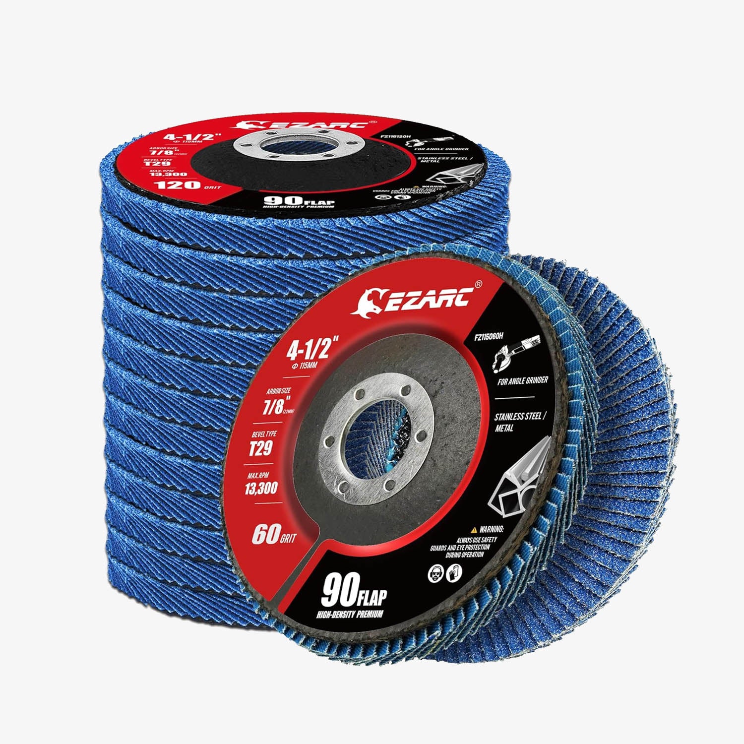 4-1/2 In. T29 High Density 90 Flap Discs For Stainless Steel, Sheet Metal,40/60/80/120 Grits - EZARC Tools