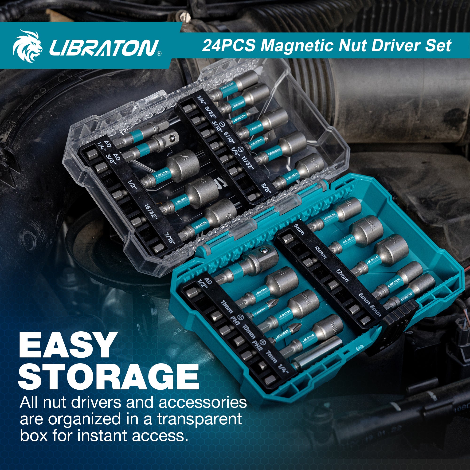 LIBRATON 24-PC Magnetic Nut Driver Set – SAE & Metric, 1/4" Hex, Impact-Rated