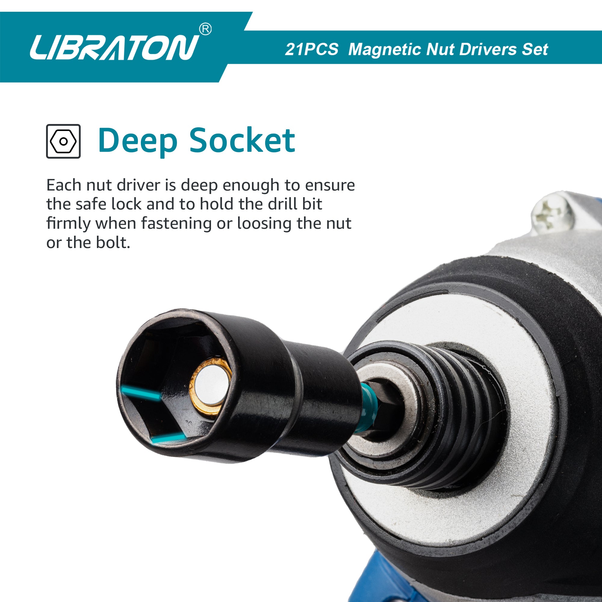 Libraton 21PCS Magnetic Nut Driver Set, Impact Grade Metric & SAE Bit Set