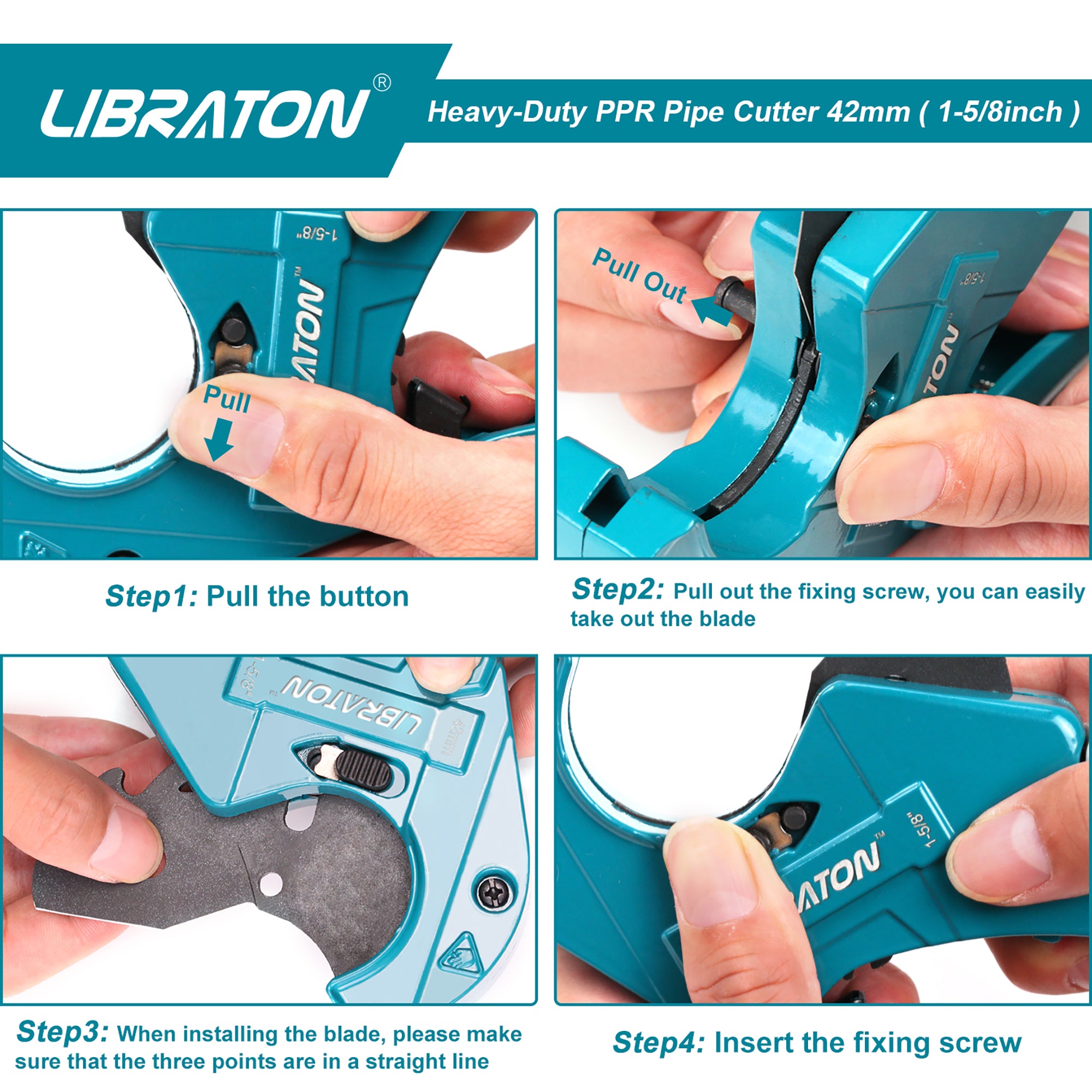 Libraton PVC Cutter – 1-5/8", Ratchet Action, 3 Spare Blades