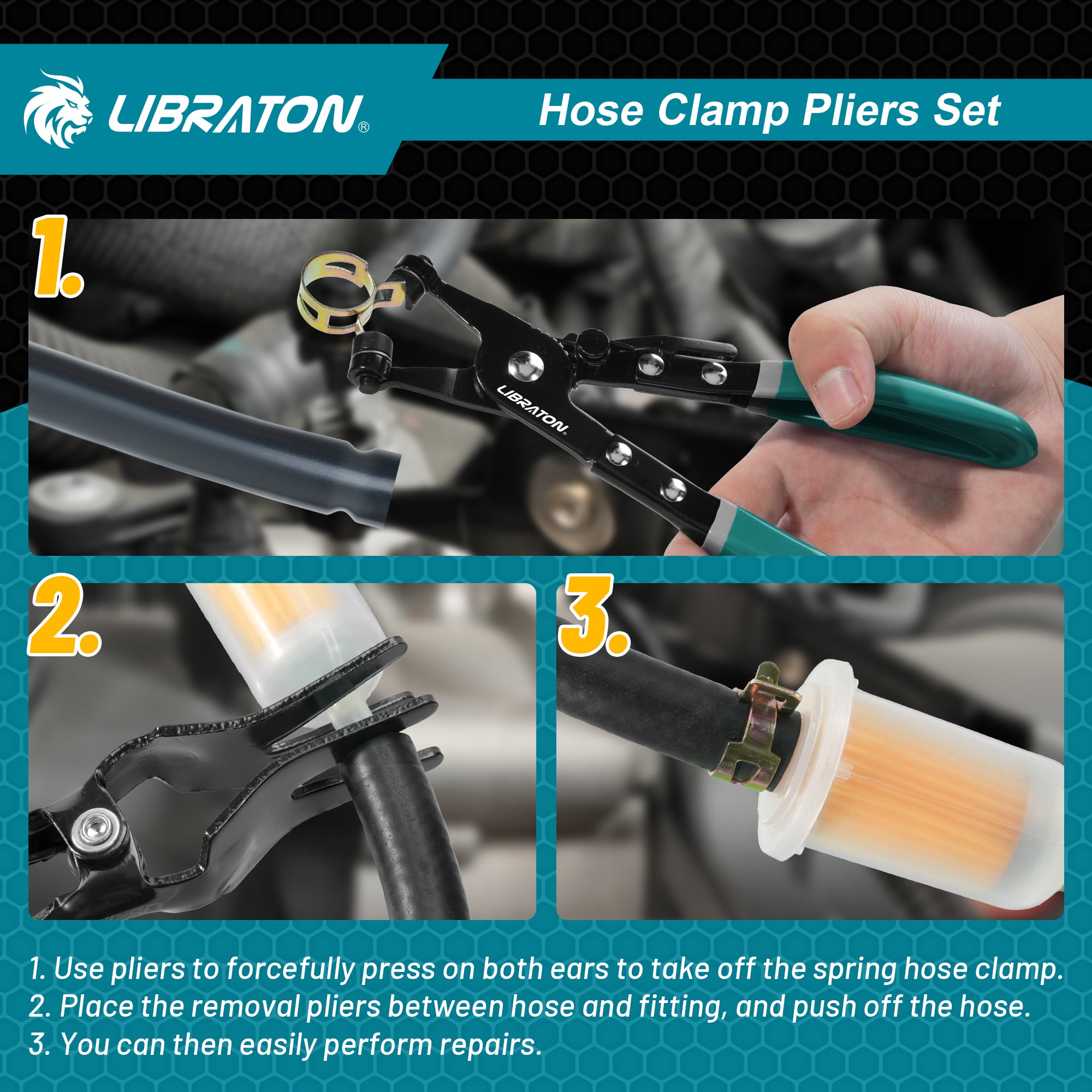 LIBRATON 2PCS Hose Clamp Pliers Set, Hose Clamp Tool, Hose Removal Pliers