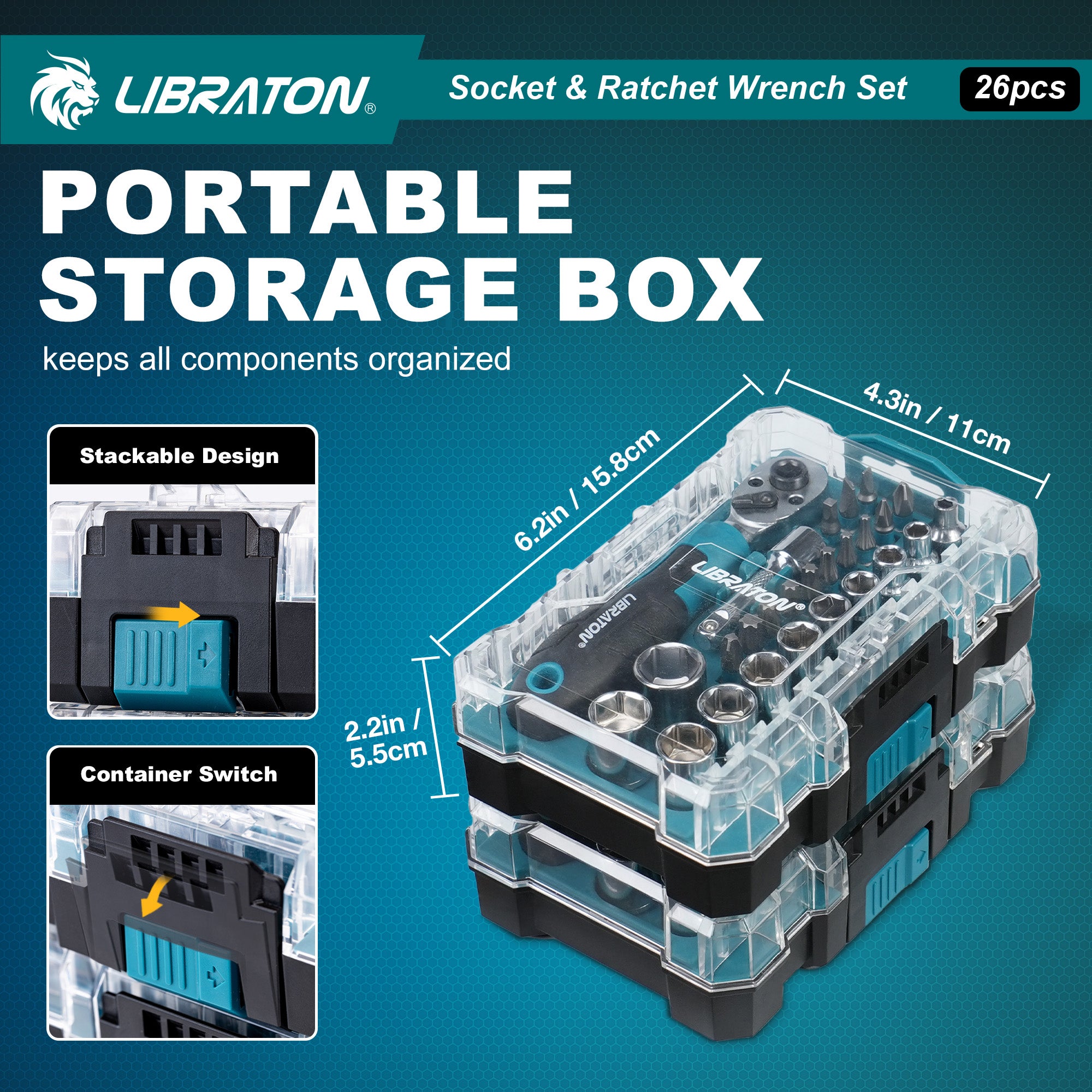 Libraton 26PCS 1/4" Drive Mini Socket & Ratchet Wrench Set with Bits