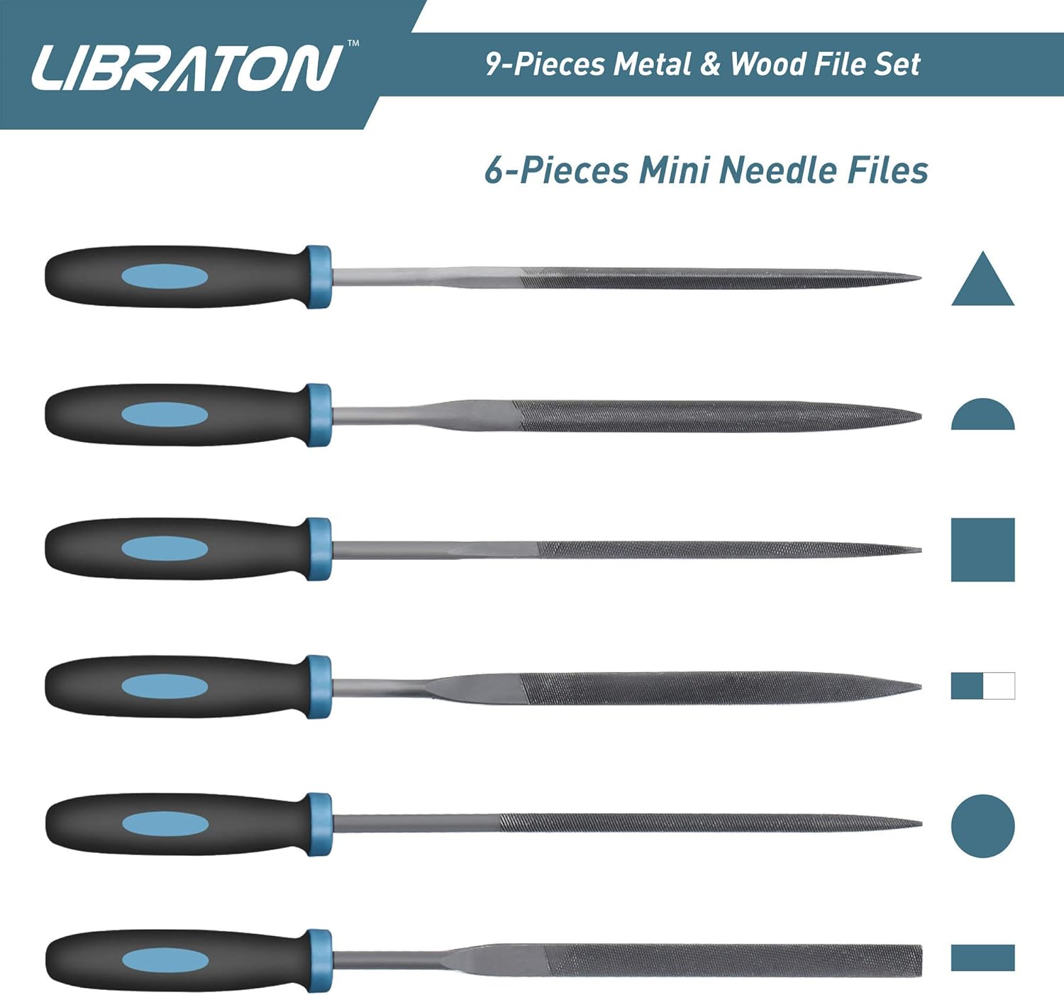 LIBRATON Limas de metal - Juego de 9 piezas, limas de aguja, planas, redondas, semirredondas para metal y madera