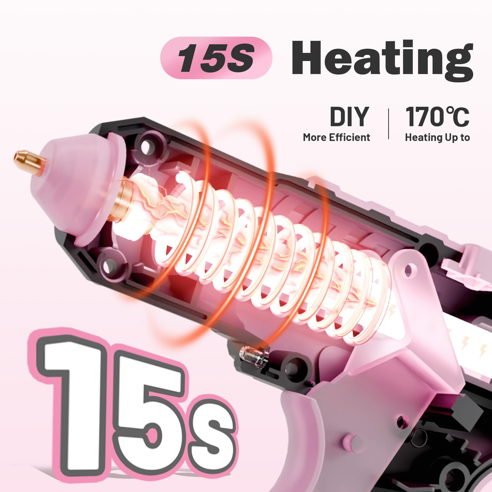 EZARC Pink Cordless Hot Glue Gun, 15s Fast Heating 12V Mini Glue Gun for DIY Crafts, Home Repairs with 50 Mini Glue Sticks