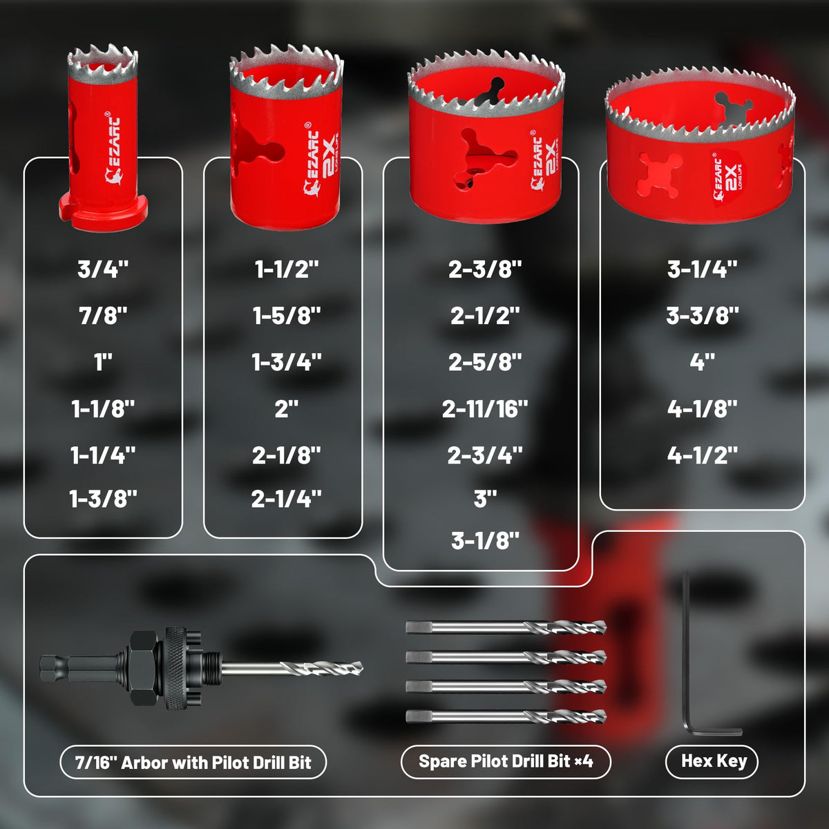 3/4"-4-1/2" Bi-Metal Hole Saw Kit 30PCS, Cuts Multi-Materials
