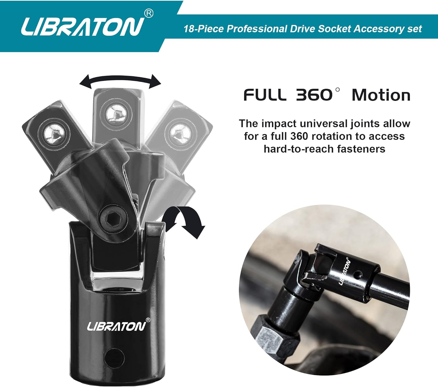 Libraton 18PCS Socket Extension and Ratchet Accessory Set, 1/4" 3/8" 1/2"