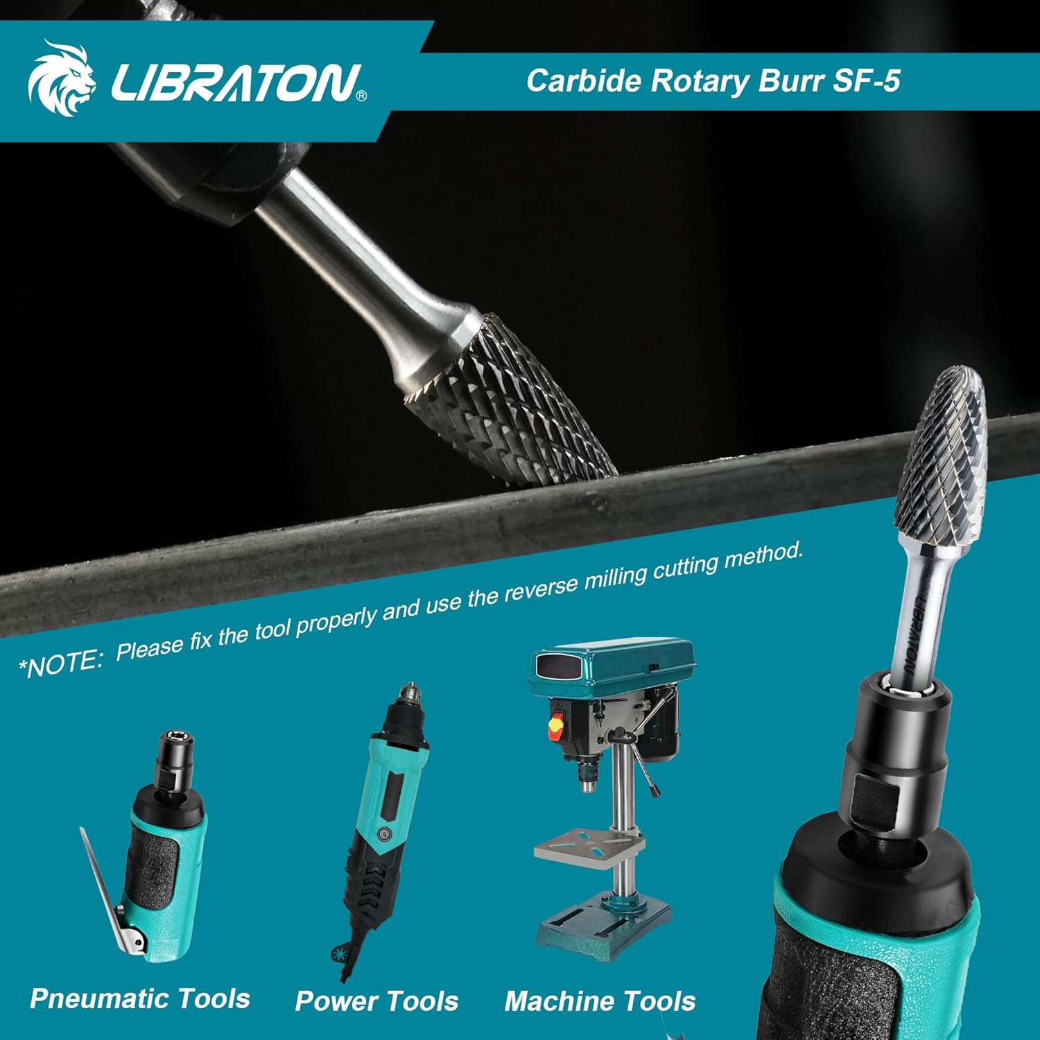 Libraton SF-5 Carbide Burr, 1/4" Shank Double Cut Tungsten Rotary Bit