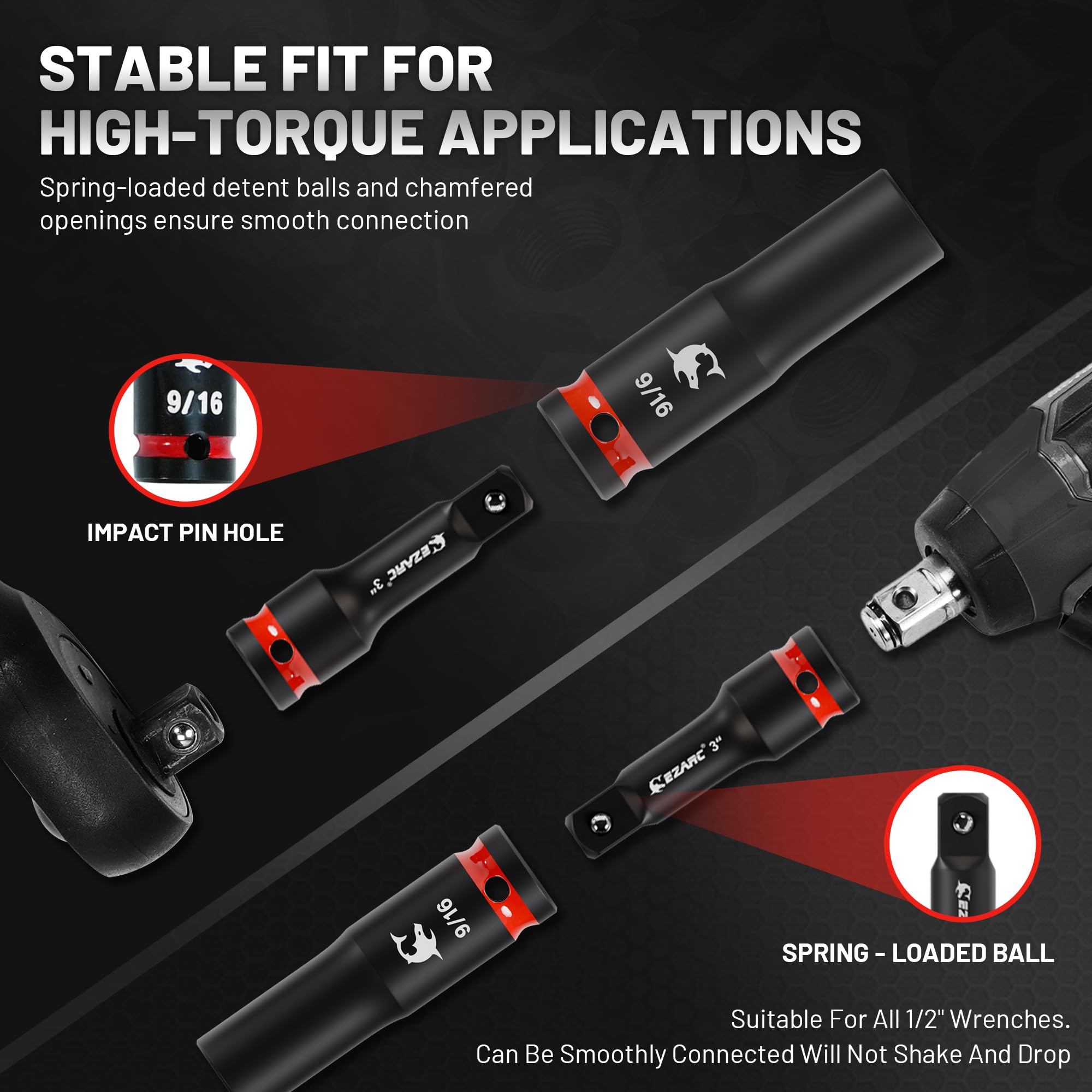 EZARC 1/2" Drive Impact Socket Set, 31-Piece SAE (3/8–1 in) and Metric (10–24 mm) Deep Sockets, CR-V Material, 3/6/10 in Extensions, Universal Joint & Adapter, Storage Case